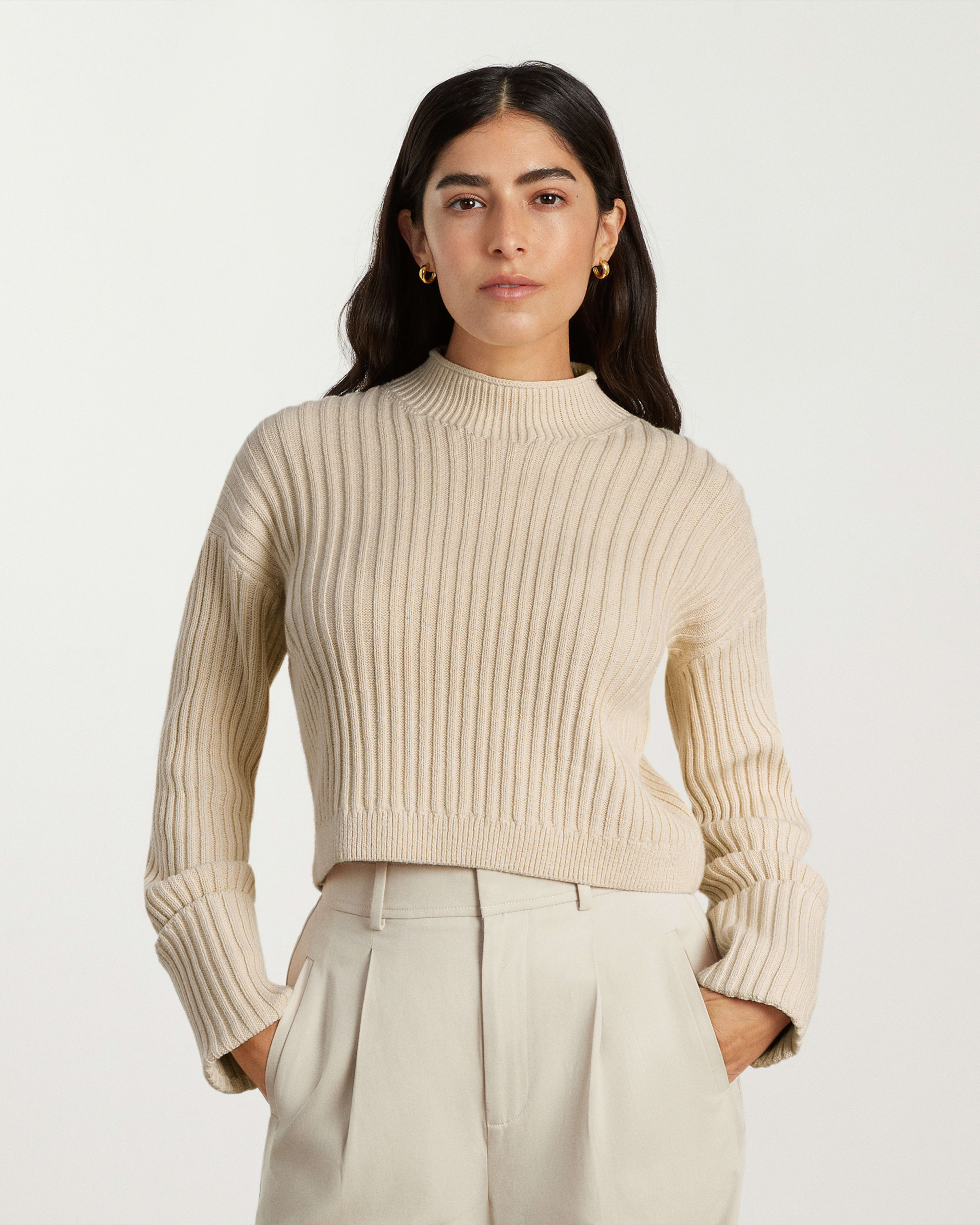 The Cotton Ribbed Rollneck Sweater Parchment – Everlane
