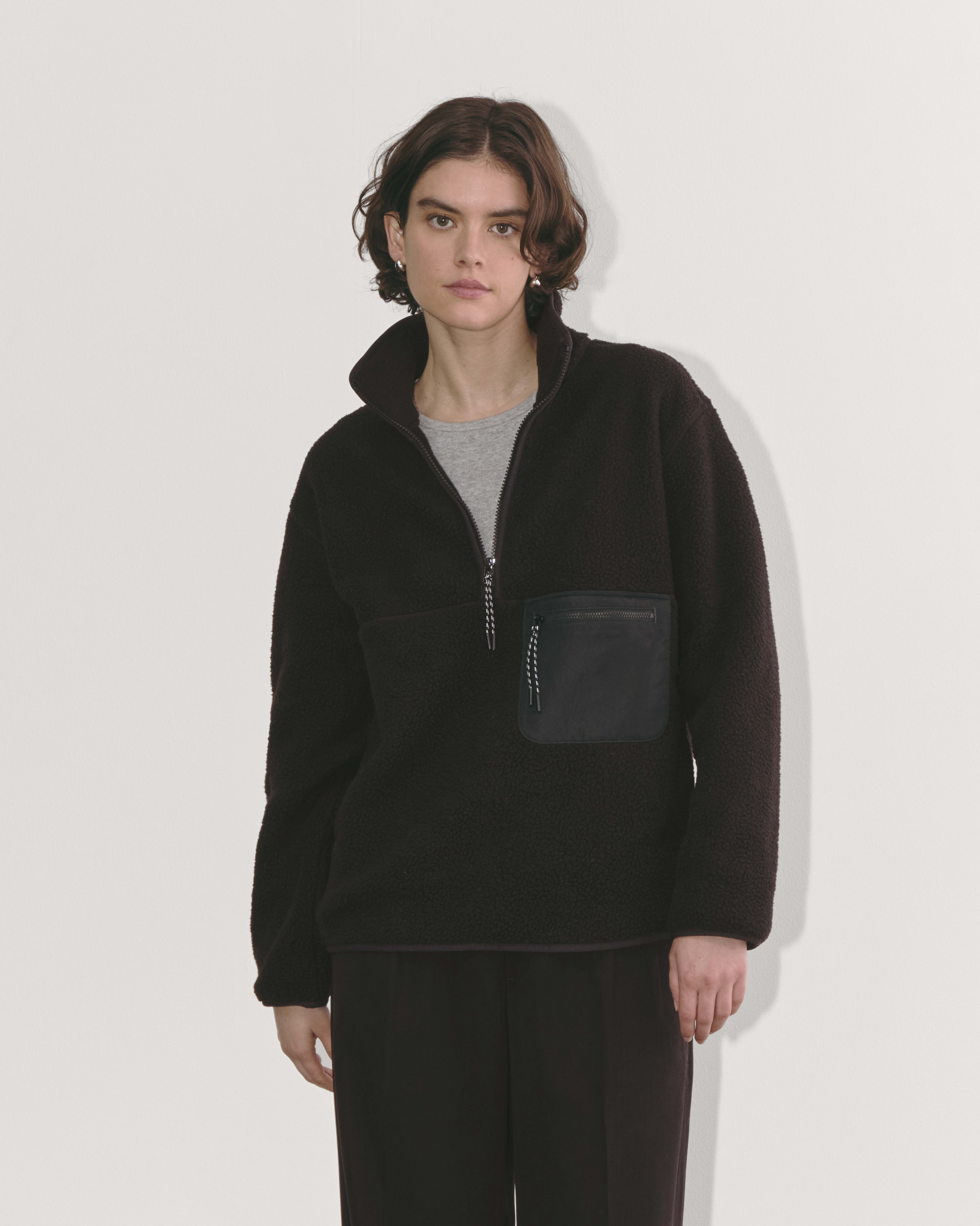 The ReNew Fleece Oversized Half Zip Black Everlane