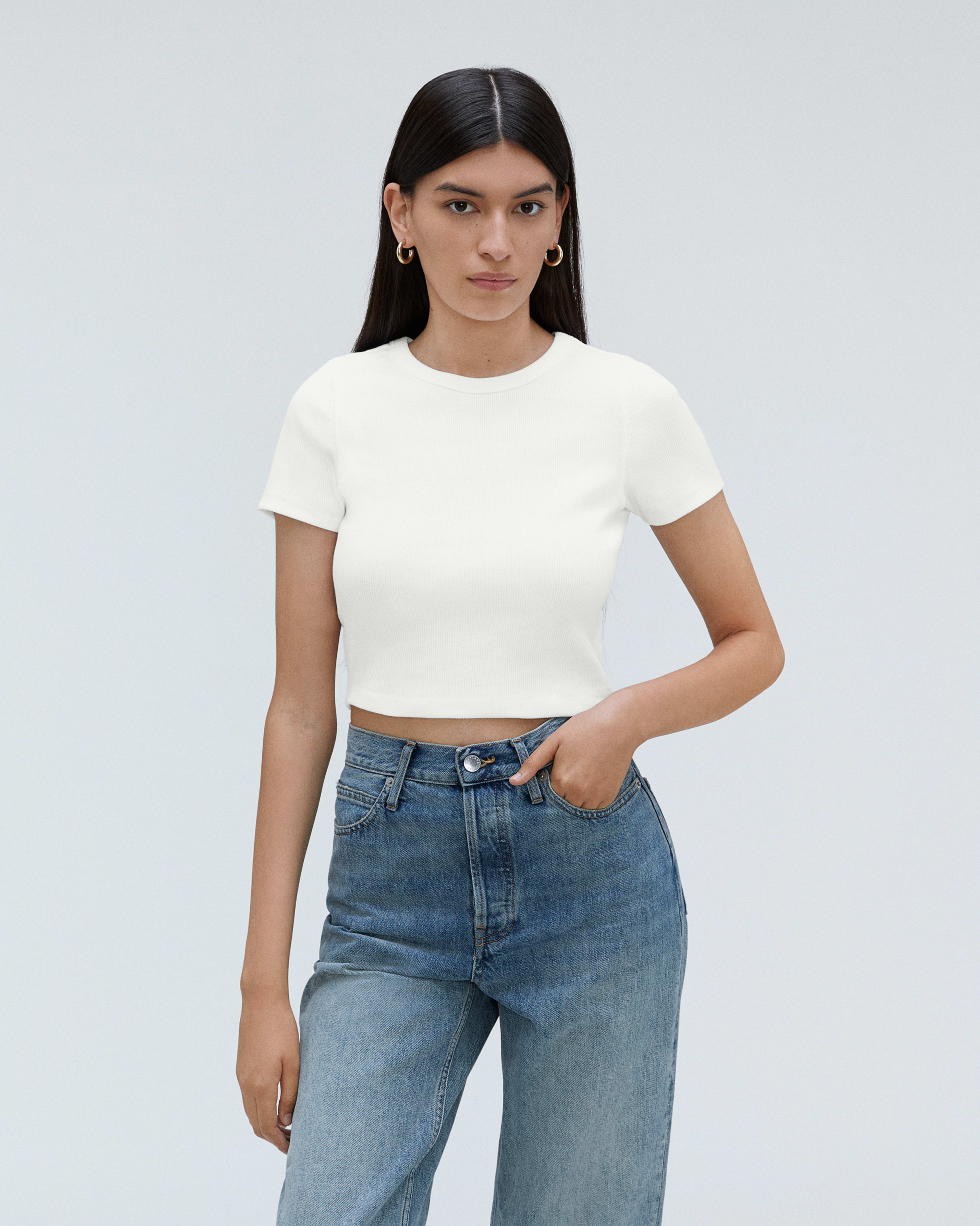 White cheap ribbed tee