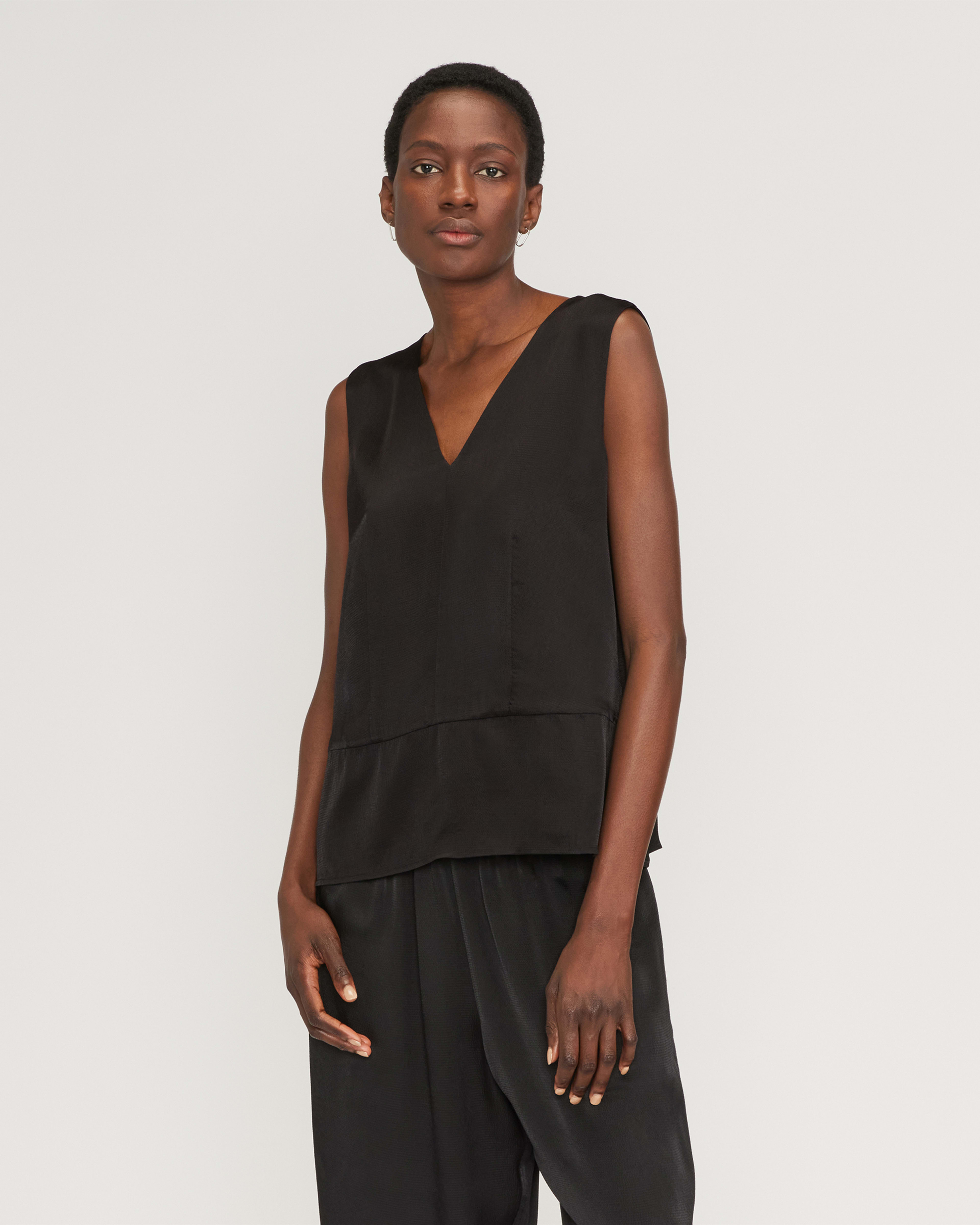 European Satin V-Neck Sleeveless Top