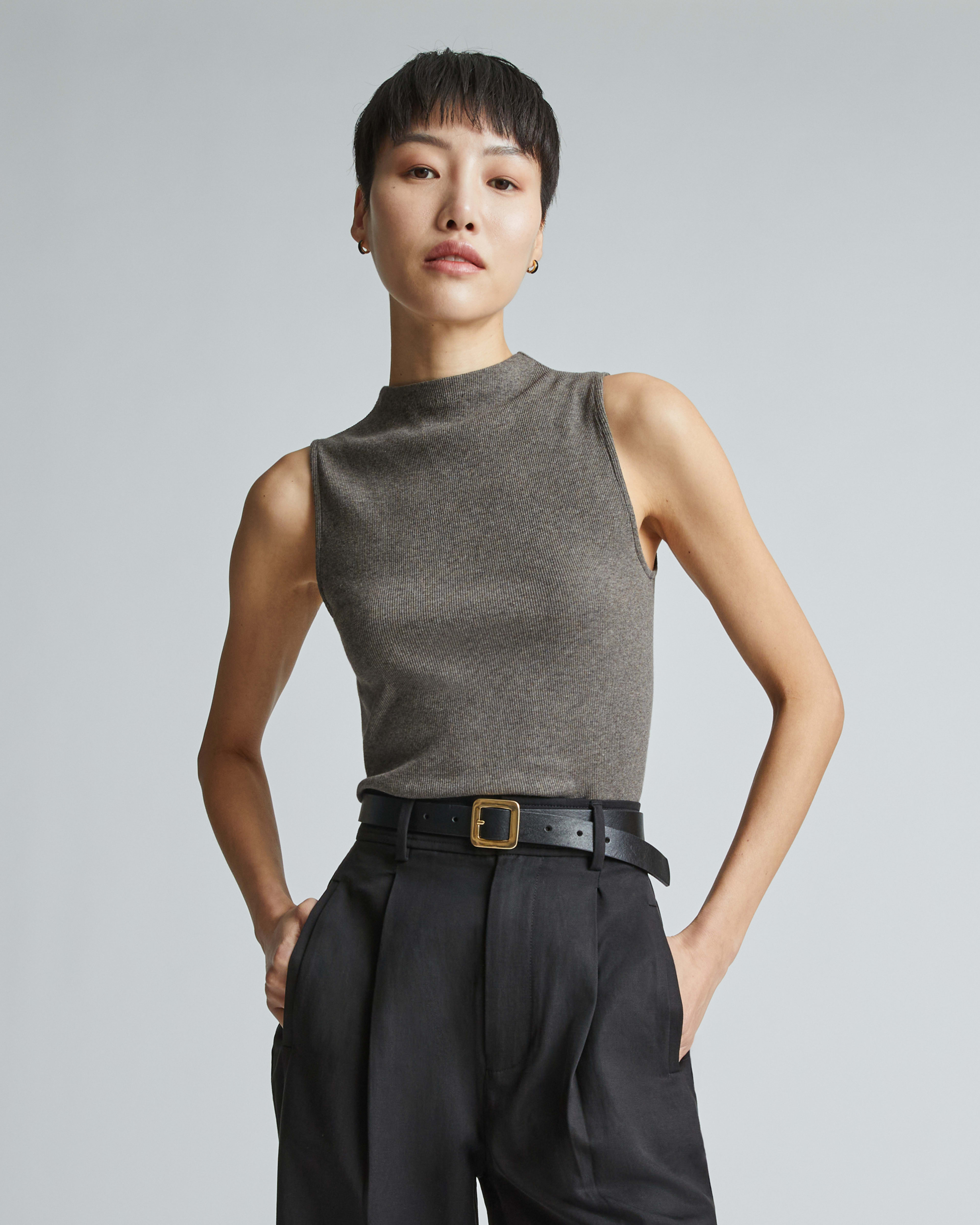 The Luxe Rib Funnel-Neck Tank | Heathered Fatigue – Everlane