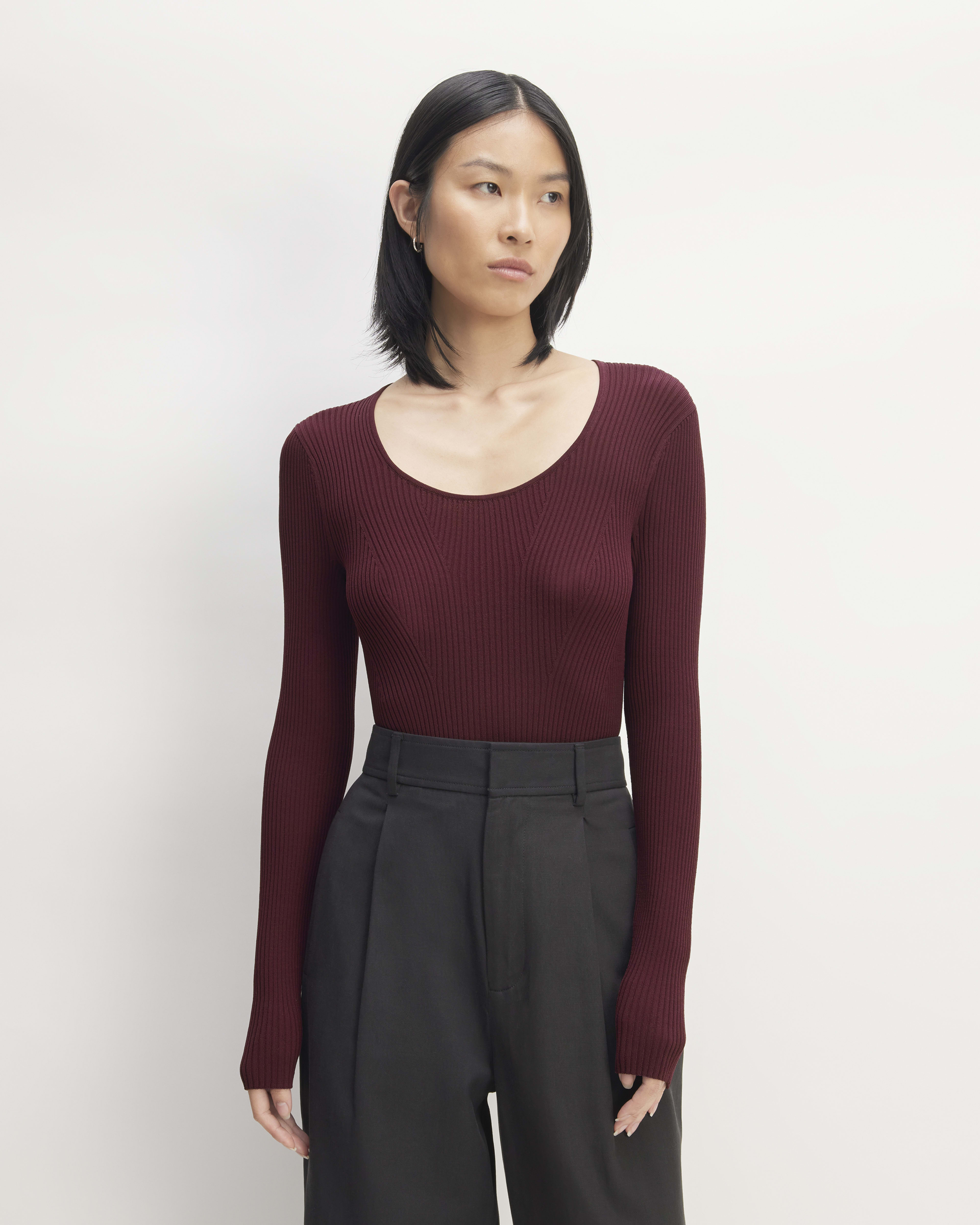 The Ribbed Scoop-Neck Sweater Burgundy – Everlane