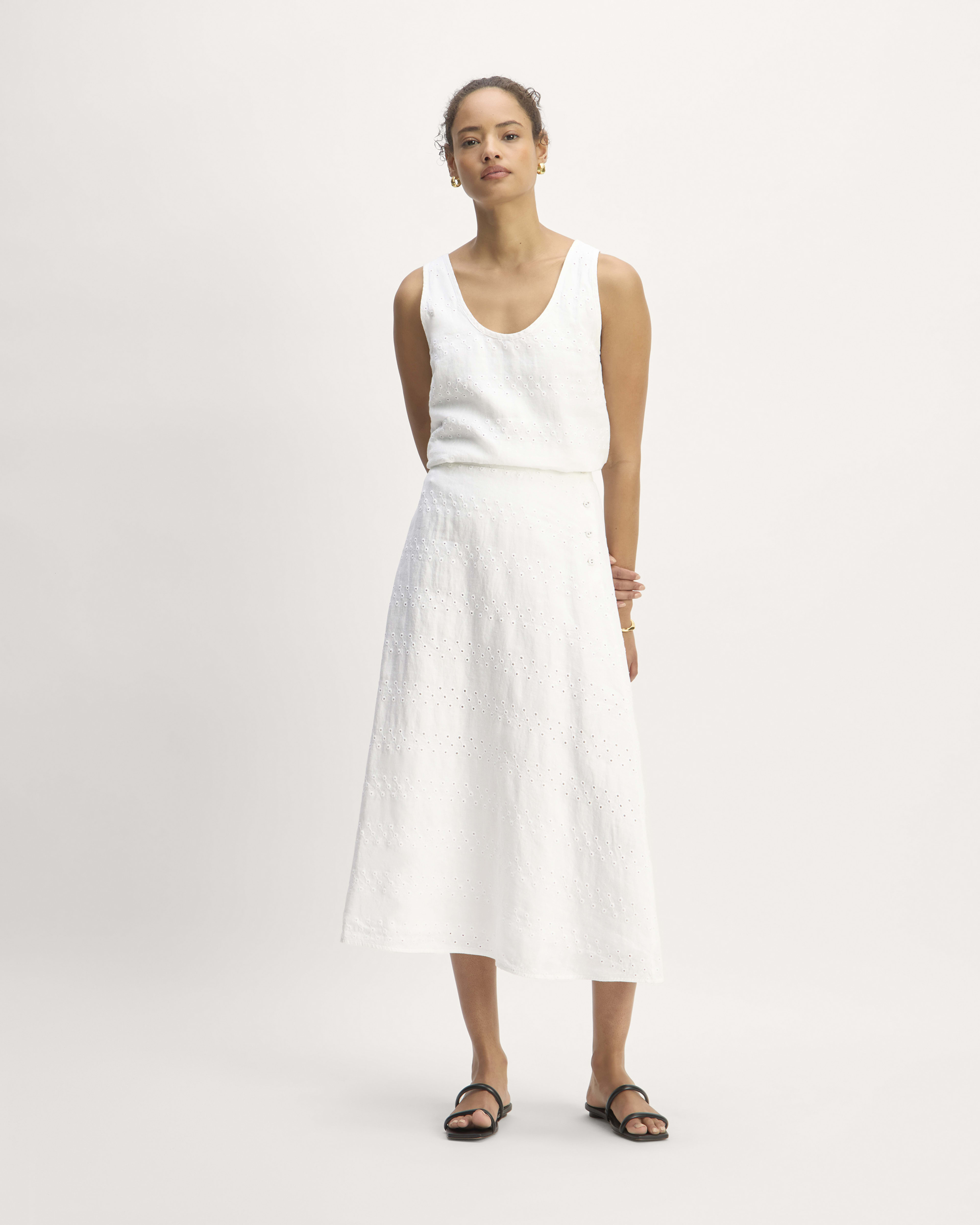 The Linen Eyelet Midi Skirt White Eyelet Everlane