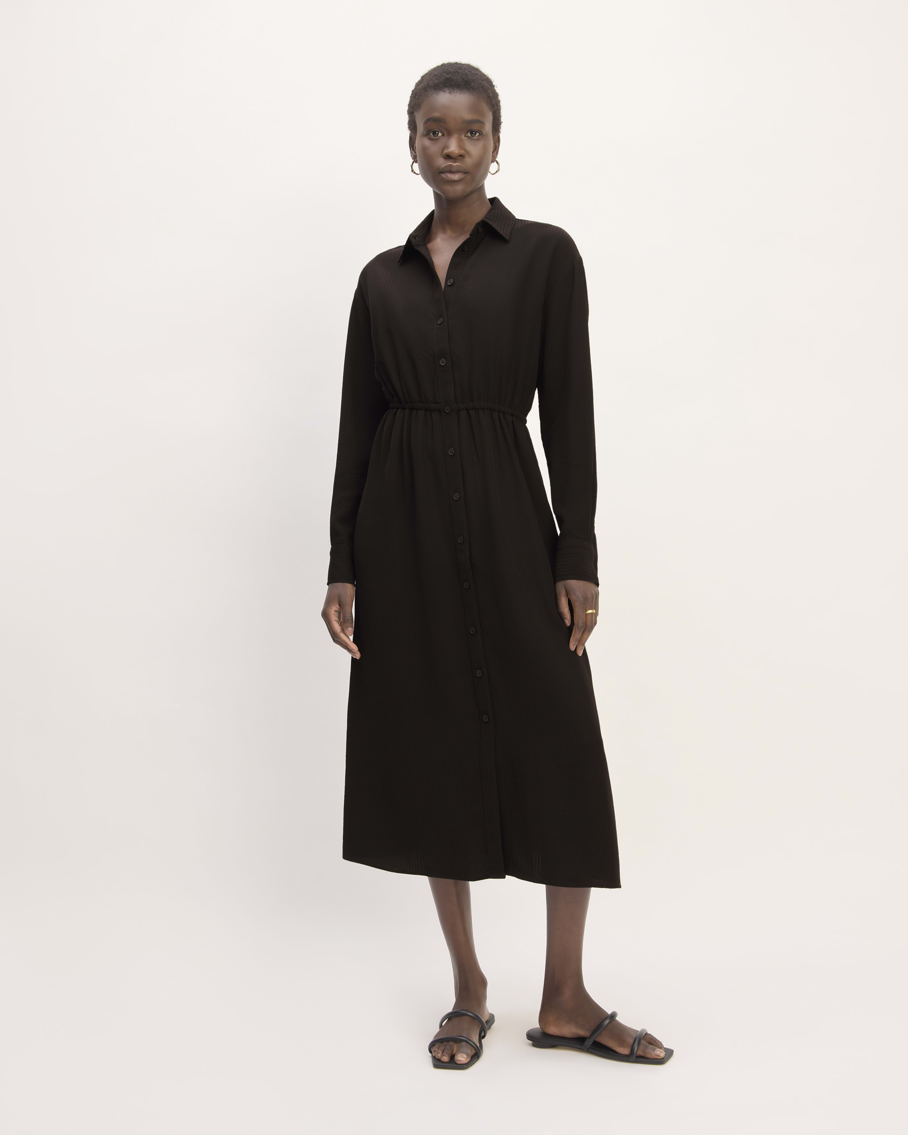 The Mini Jacquard Stripe Shirt Dress Black – Everlane