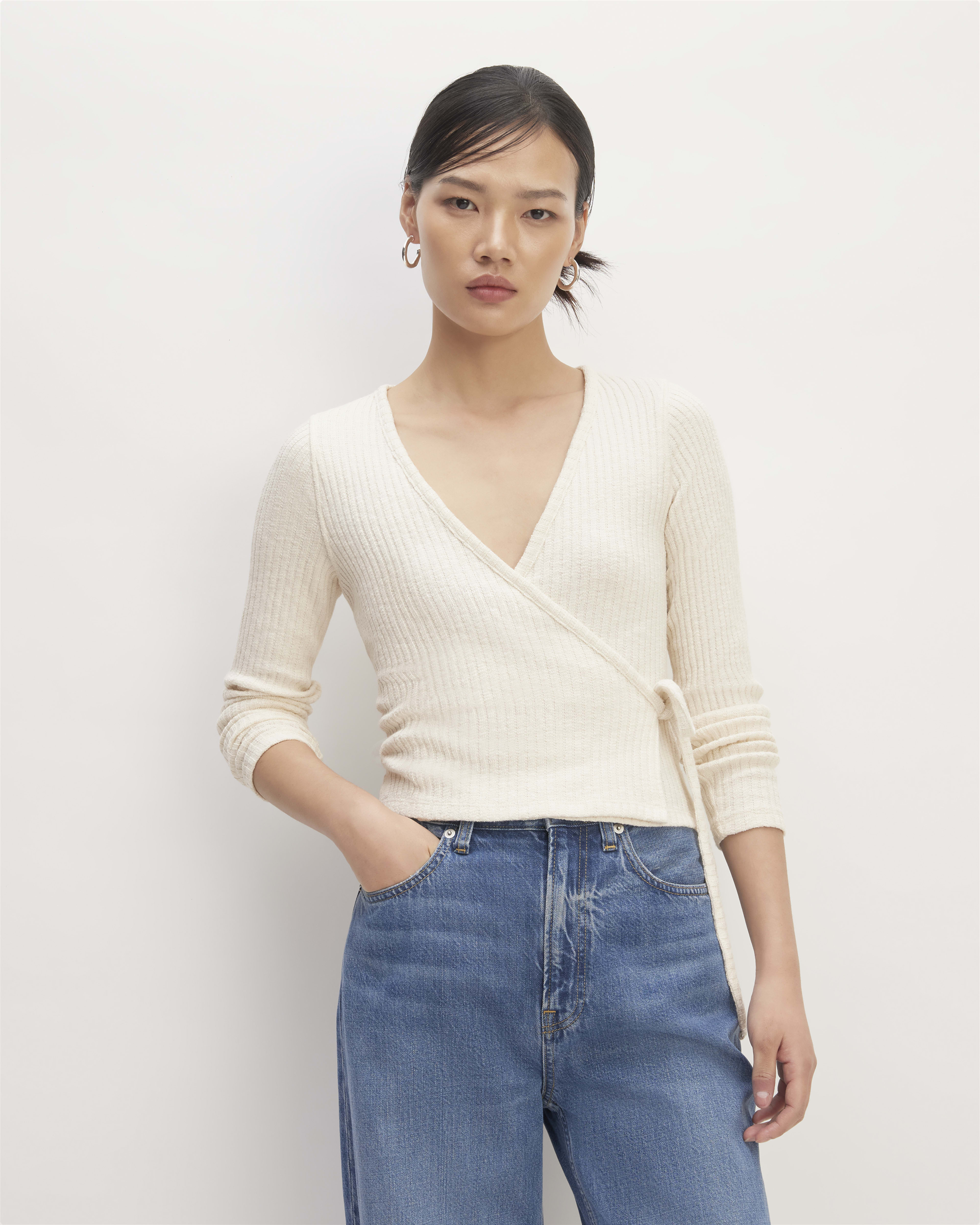 Solid Wrapped Rib-Knit Top