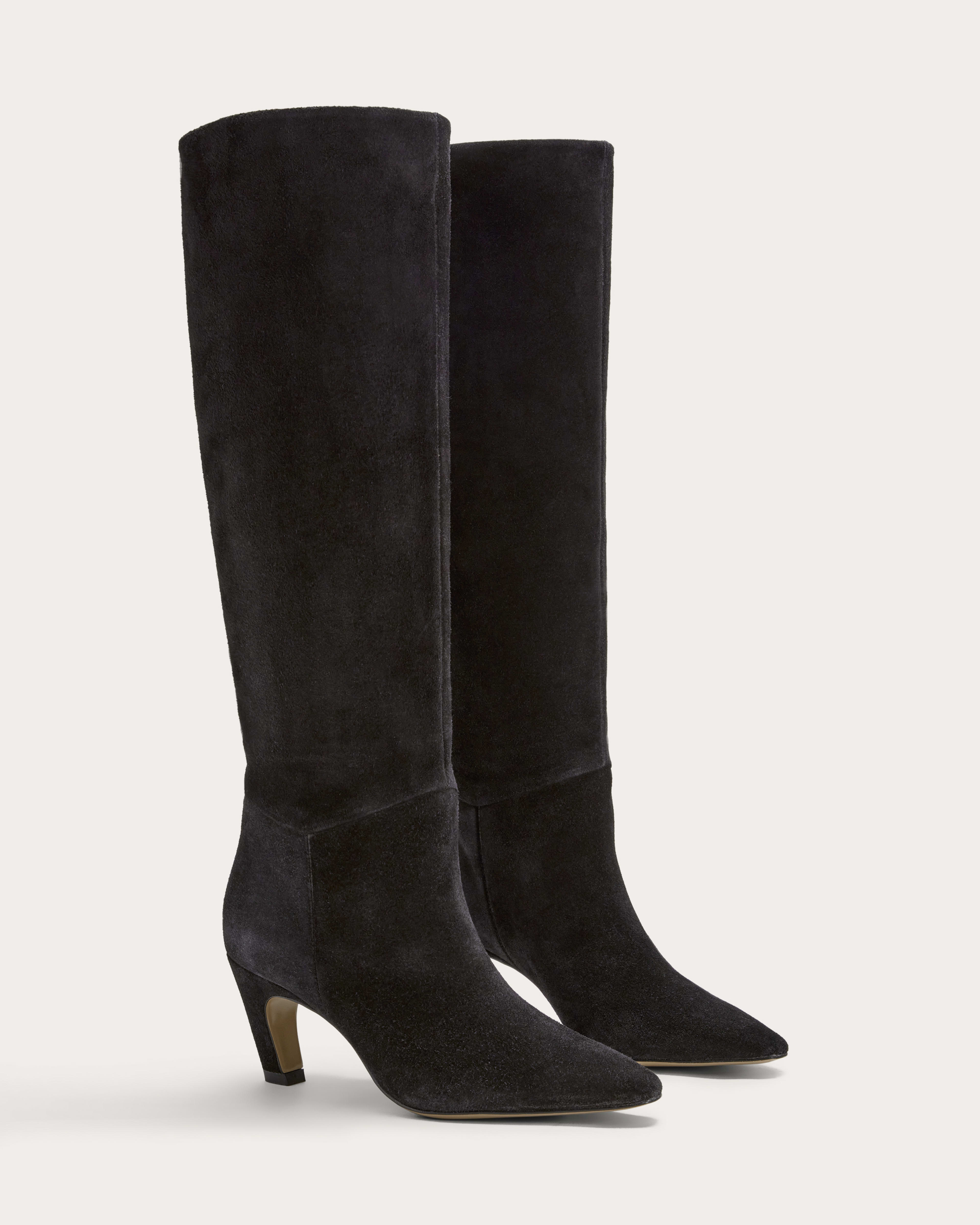 Womens long black suede boots 2025