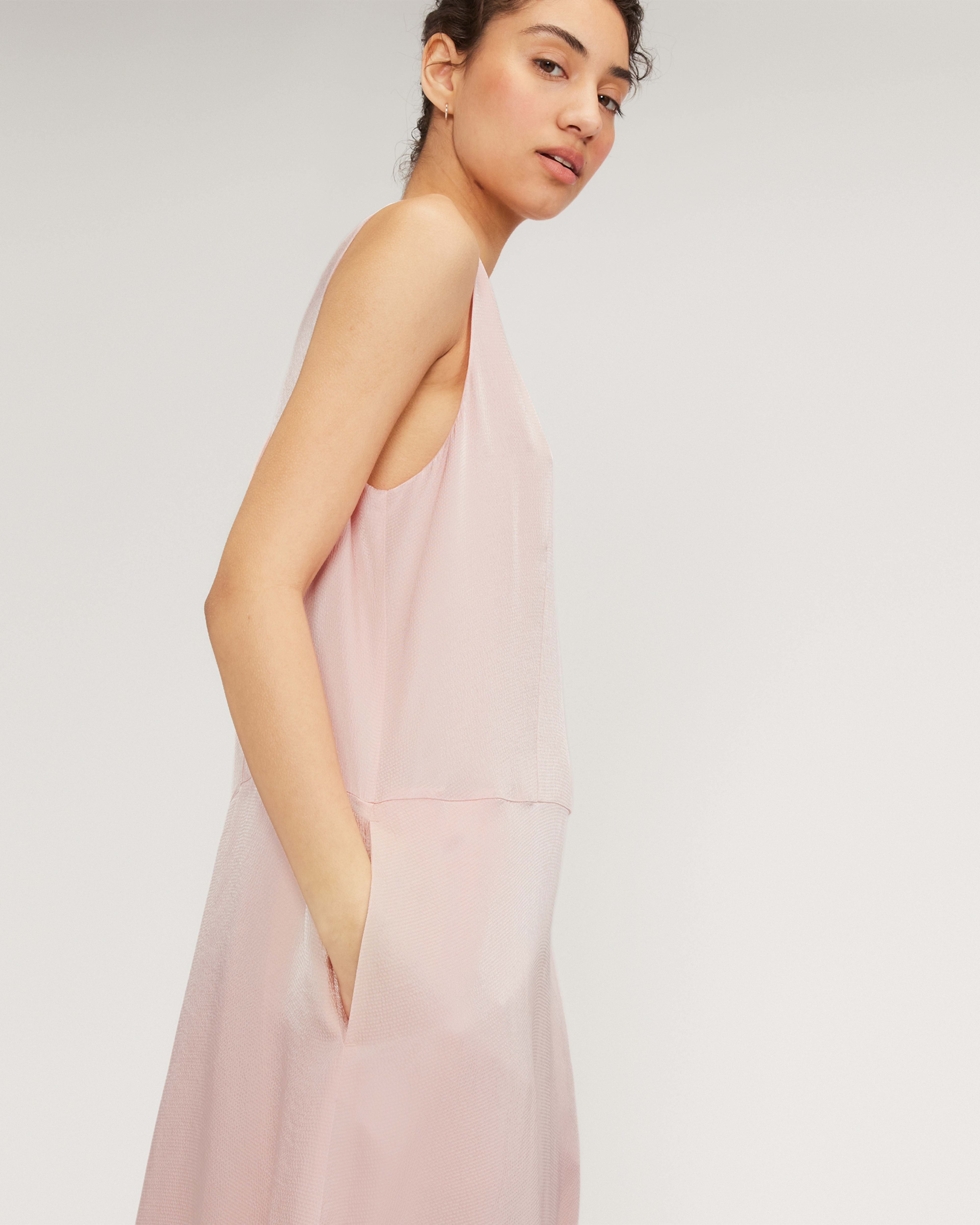 Cap Sleeve V-neck Satin Dress With Pocket Pearl Pink Plus Size