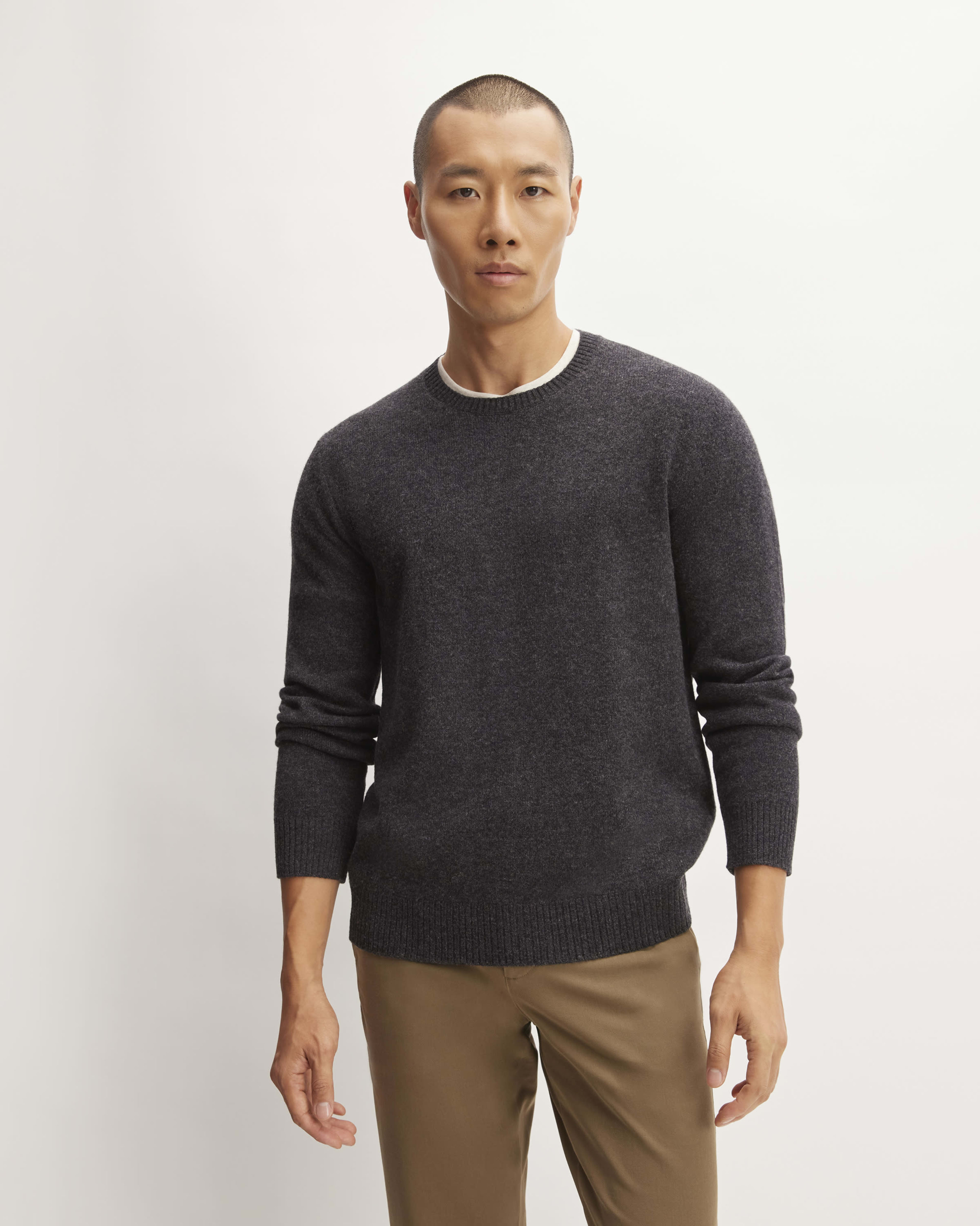 Merino Shawl Neck Sweater - Charcoal