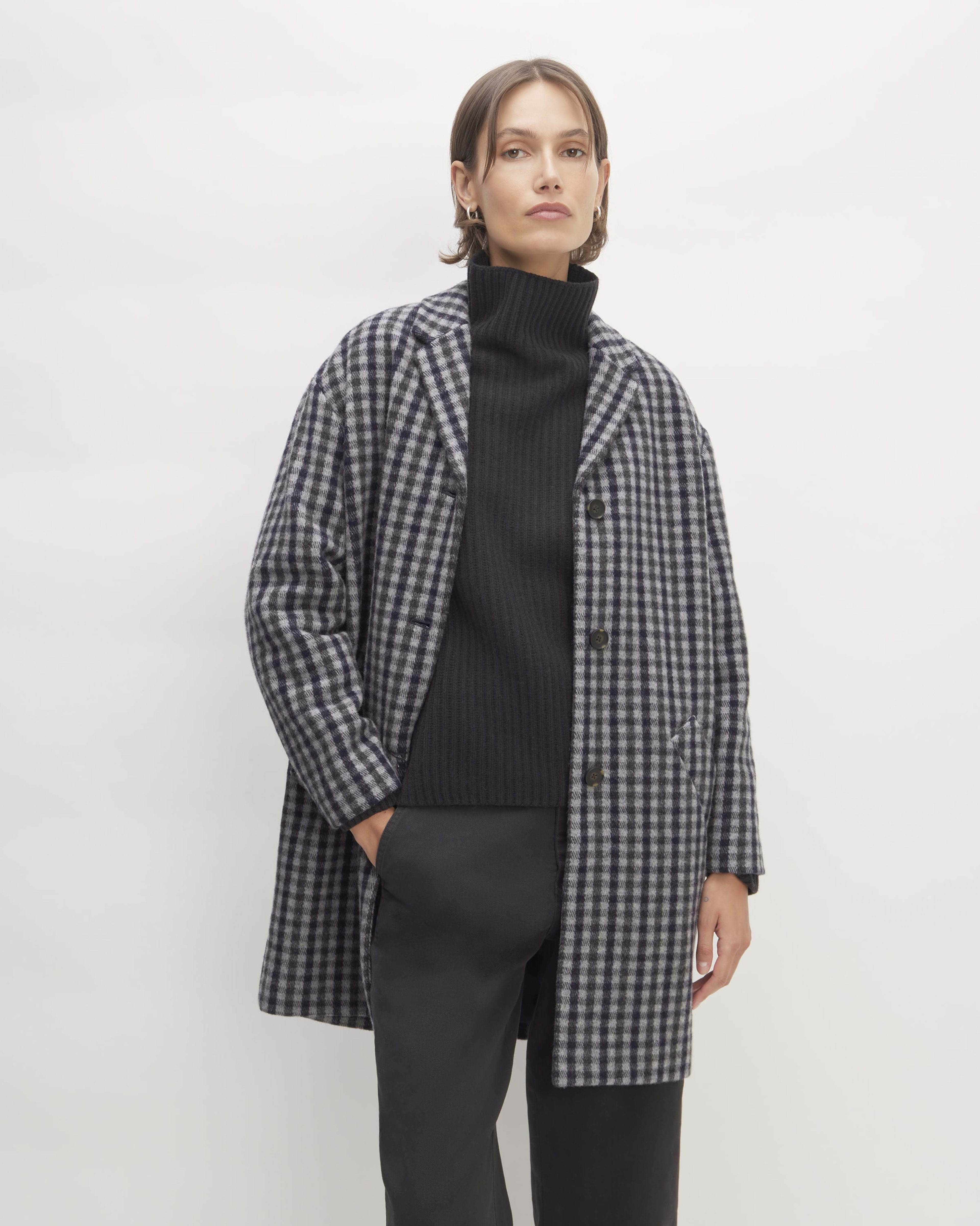 The Italian ReWool Cocoon Coat Grey Charcoal Navy Check