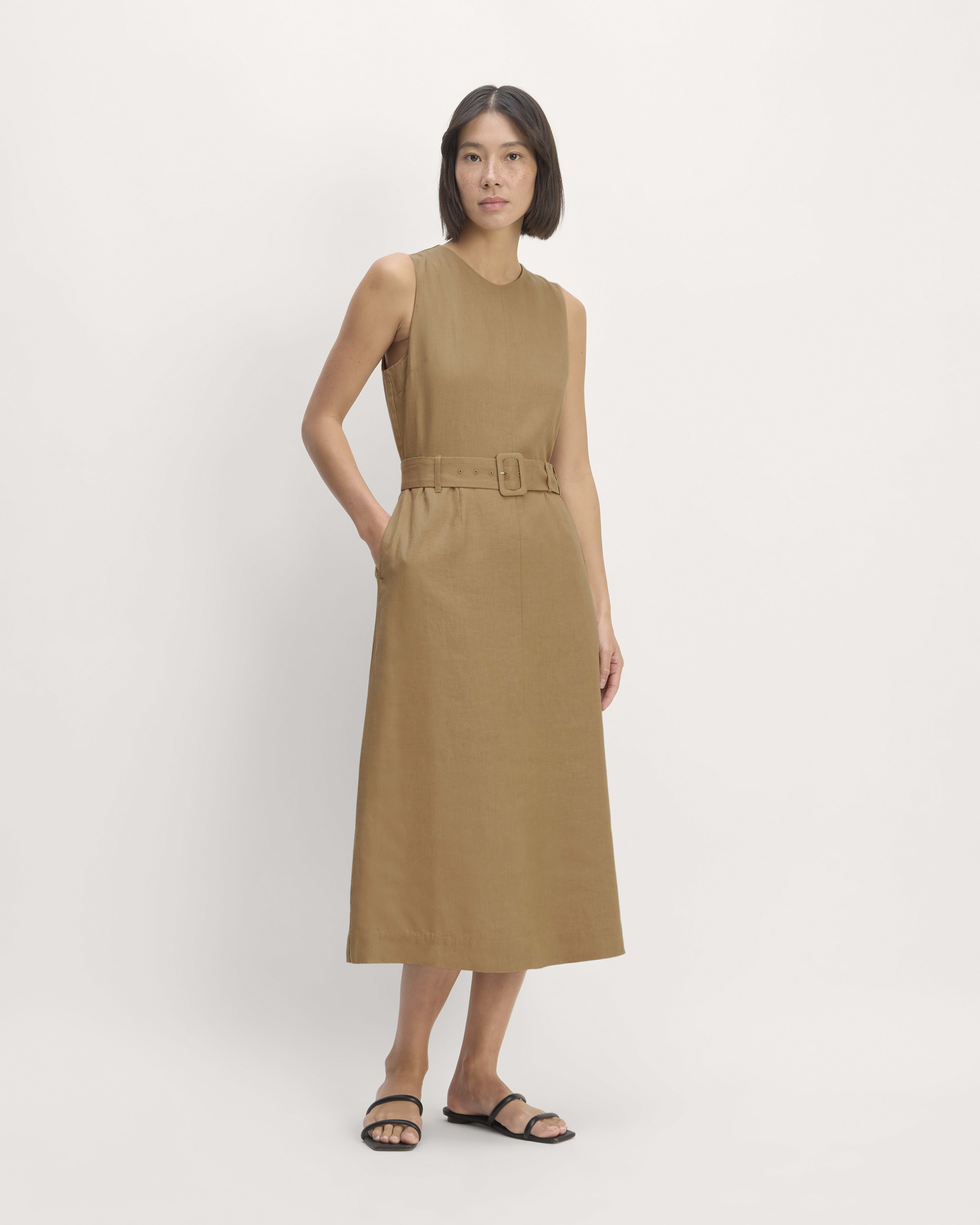 The Linen Belted Midi Dress
