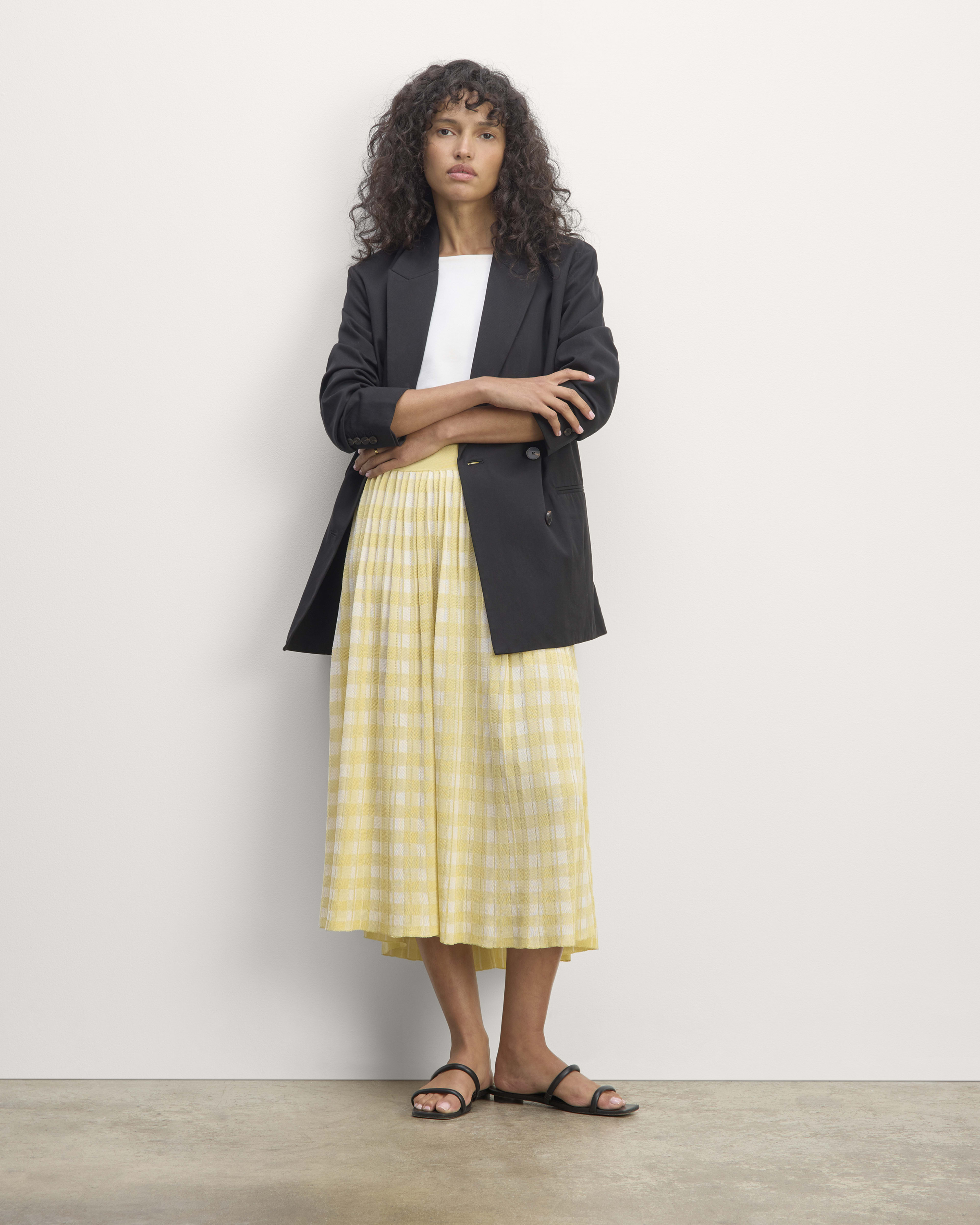 The Pleated Skirt Bone Parsnip Gingham Everlane