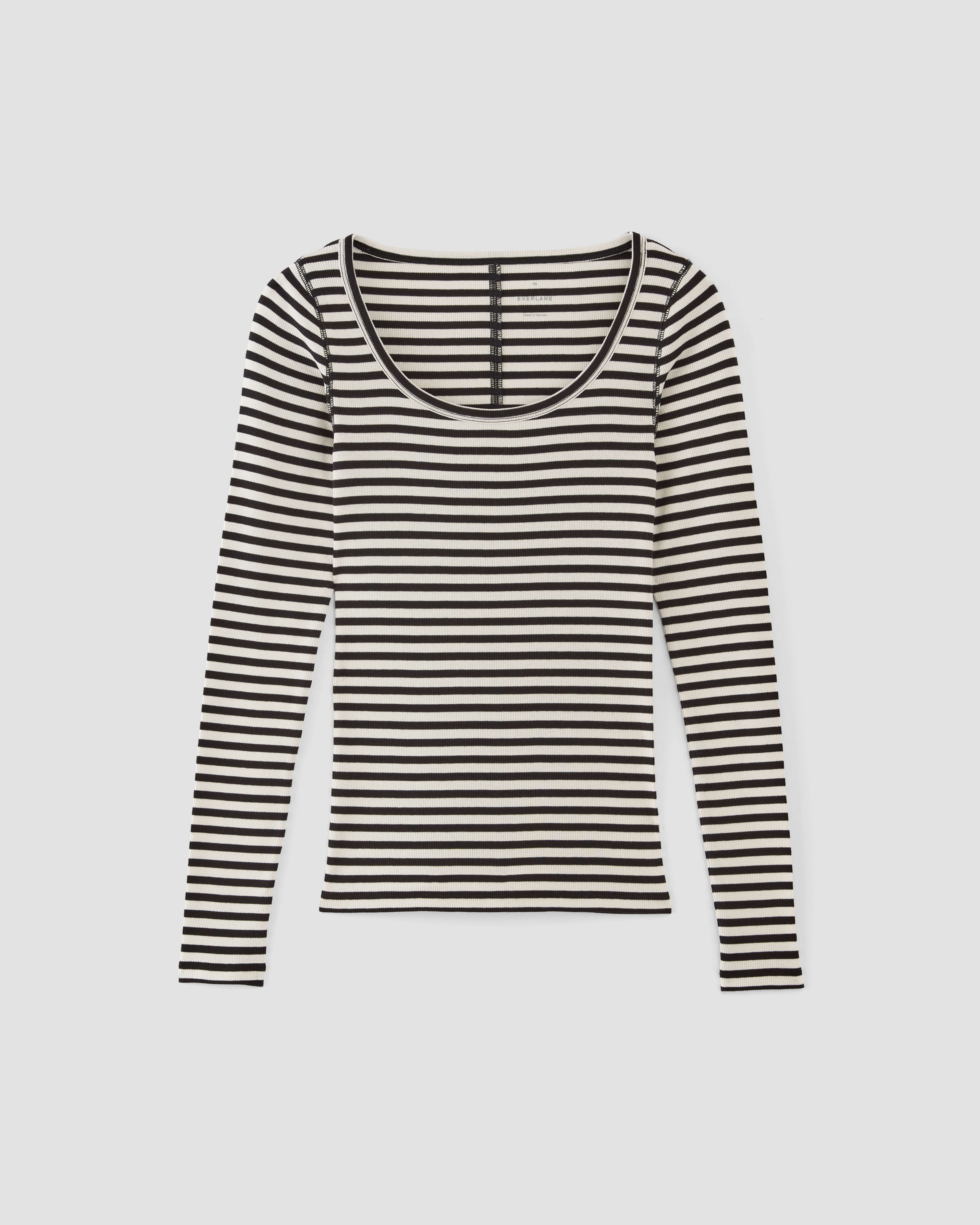 The Luxe Rib Long-Sleeve Scoop-Neck Tee Bone / Black – Everlane