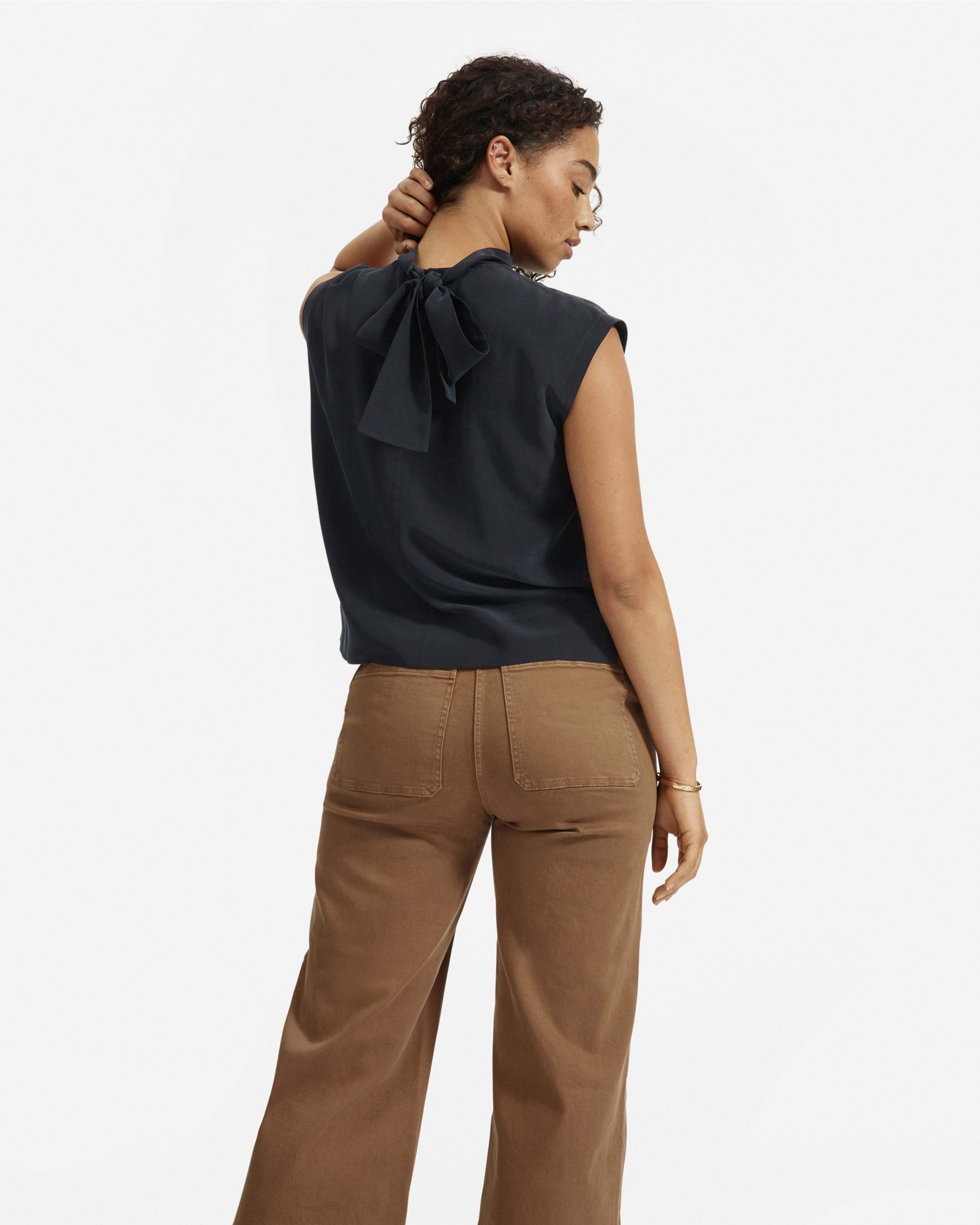 The Clean Silk Tie Neck Blouse Black Everlane