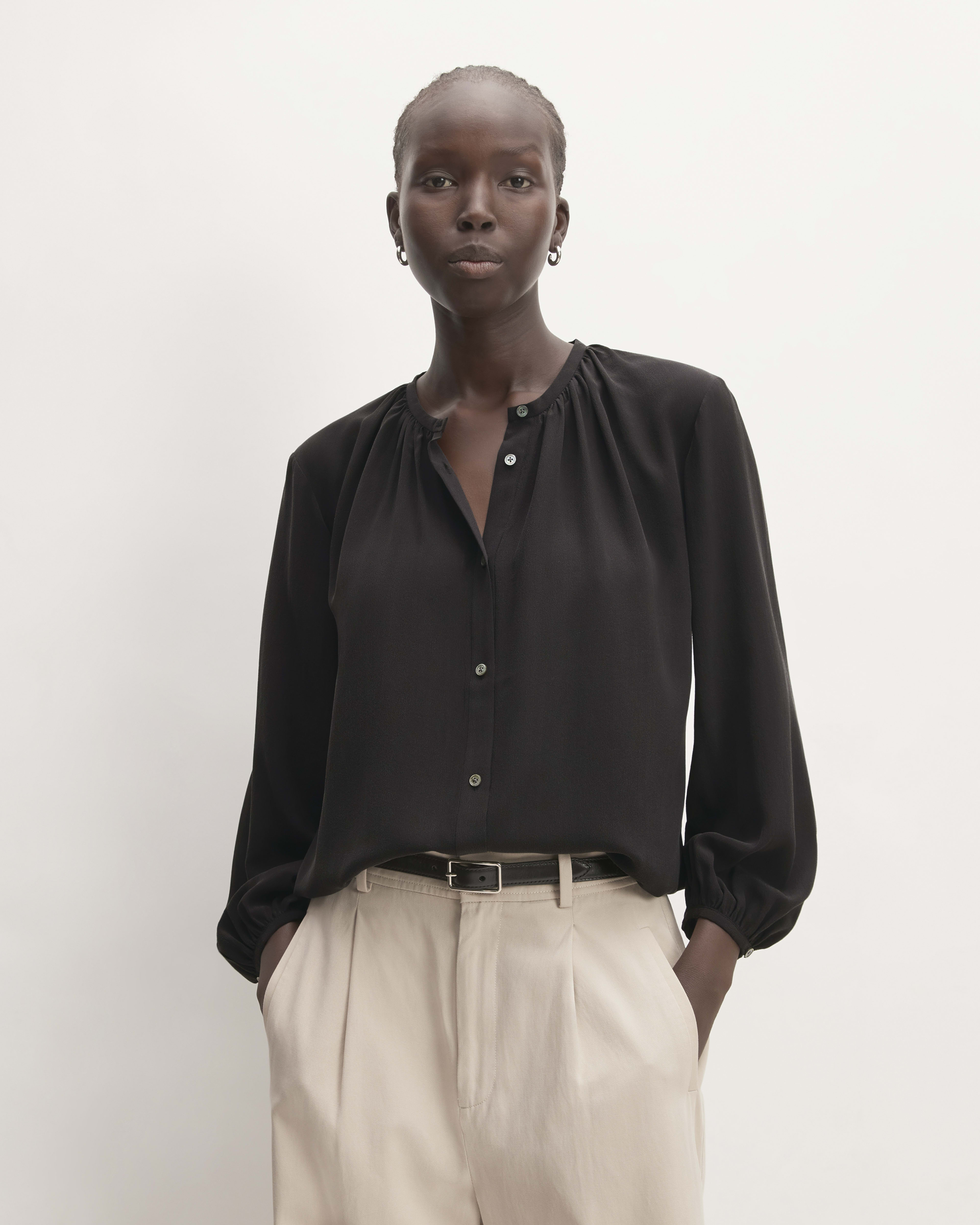 The Washable Clean Silk Shirred Blouse Black – Everlane