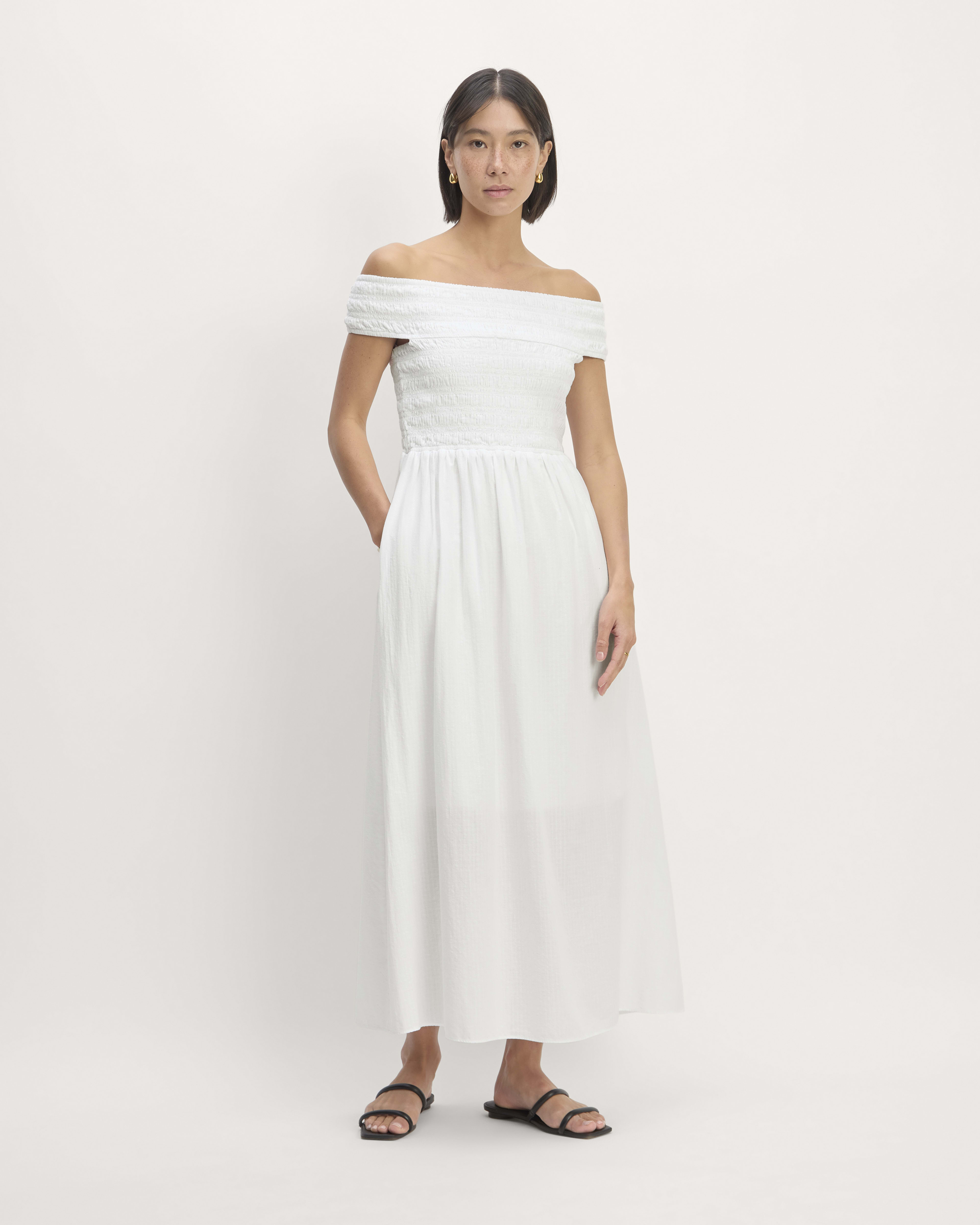 The Gauze Off the Shoulder Dress White Everlane