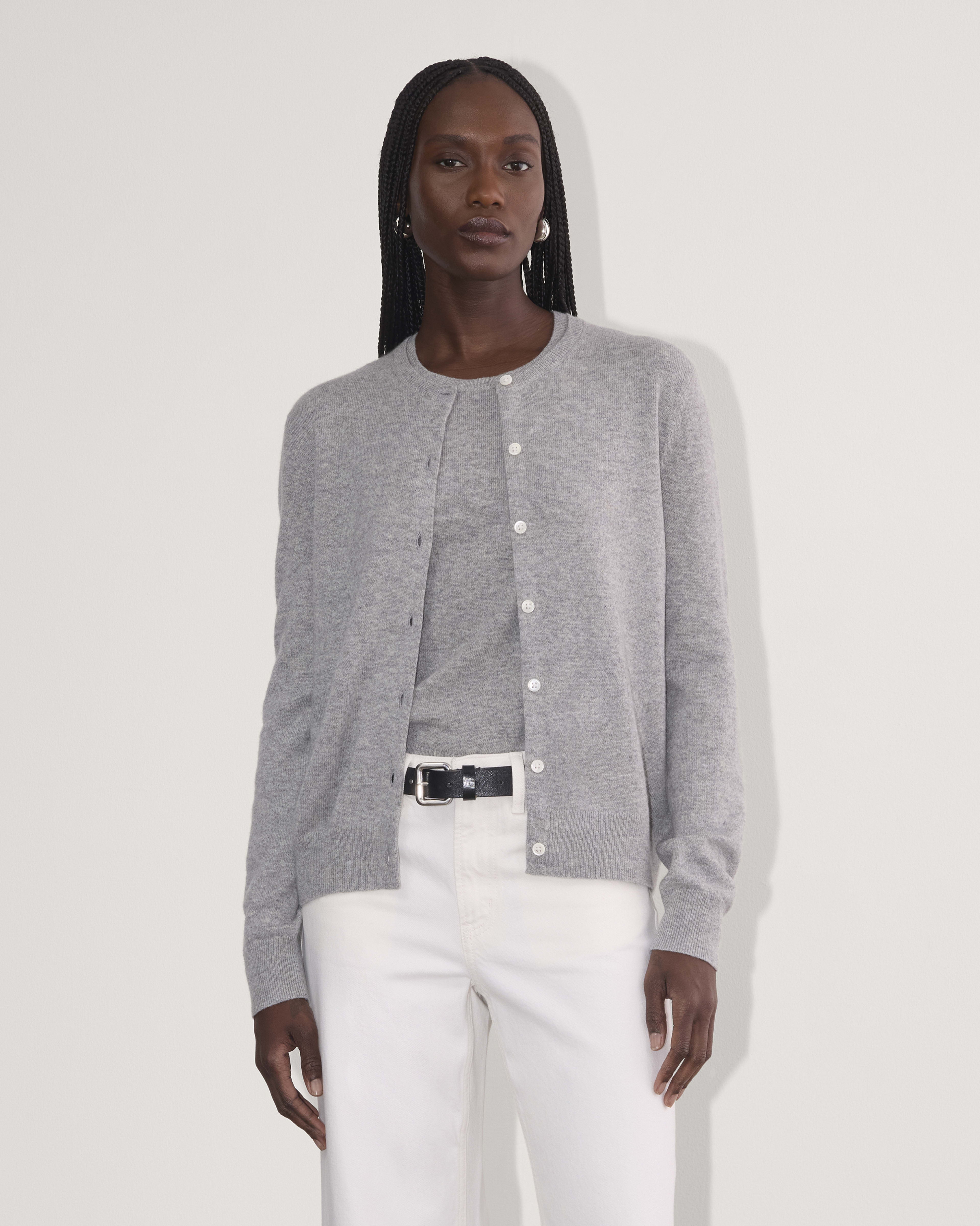 The Classic Cardigan in Cashmere Light Heather Grey Everlane