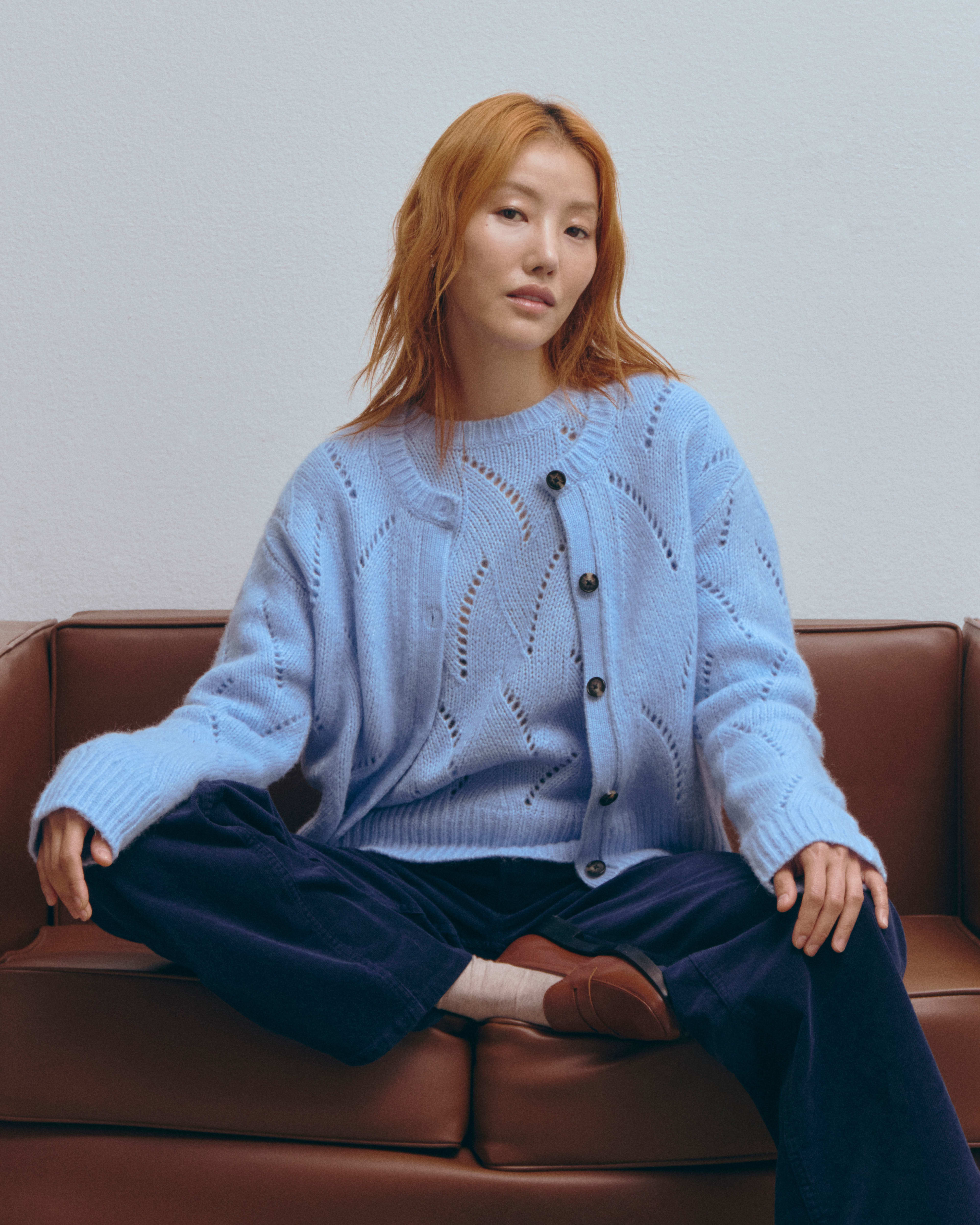 The Pointelle Sweater in Cloud