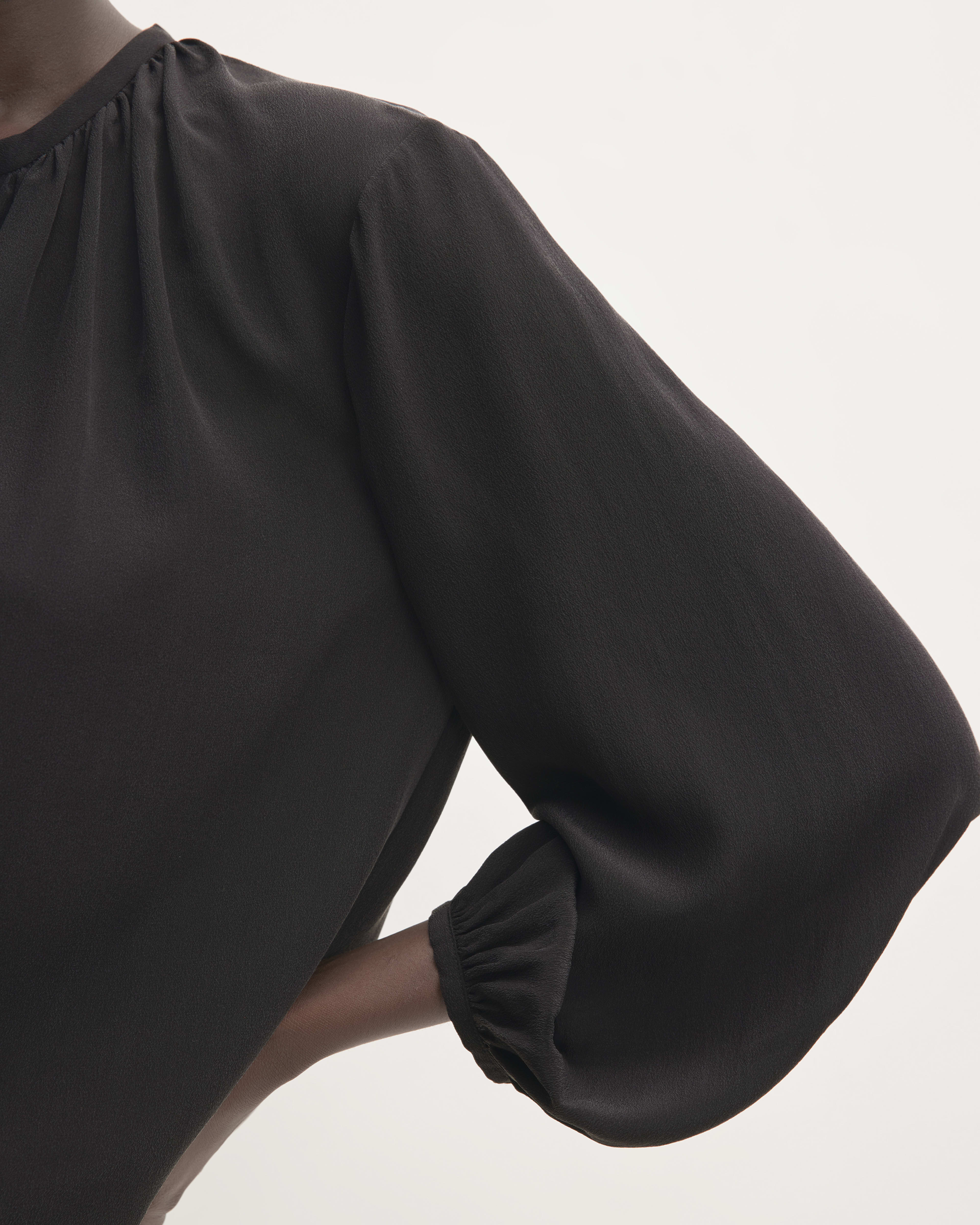The Washable Clean Silk Shirred Blouse Black Everlane