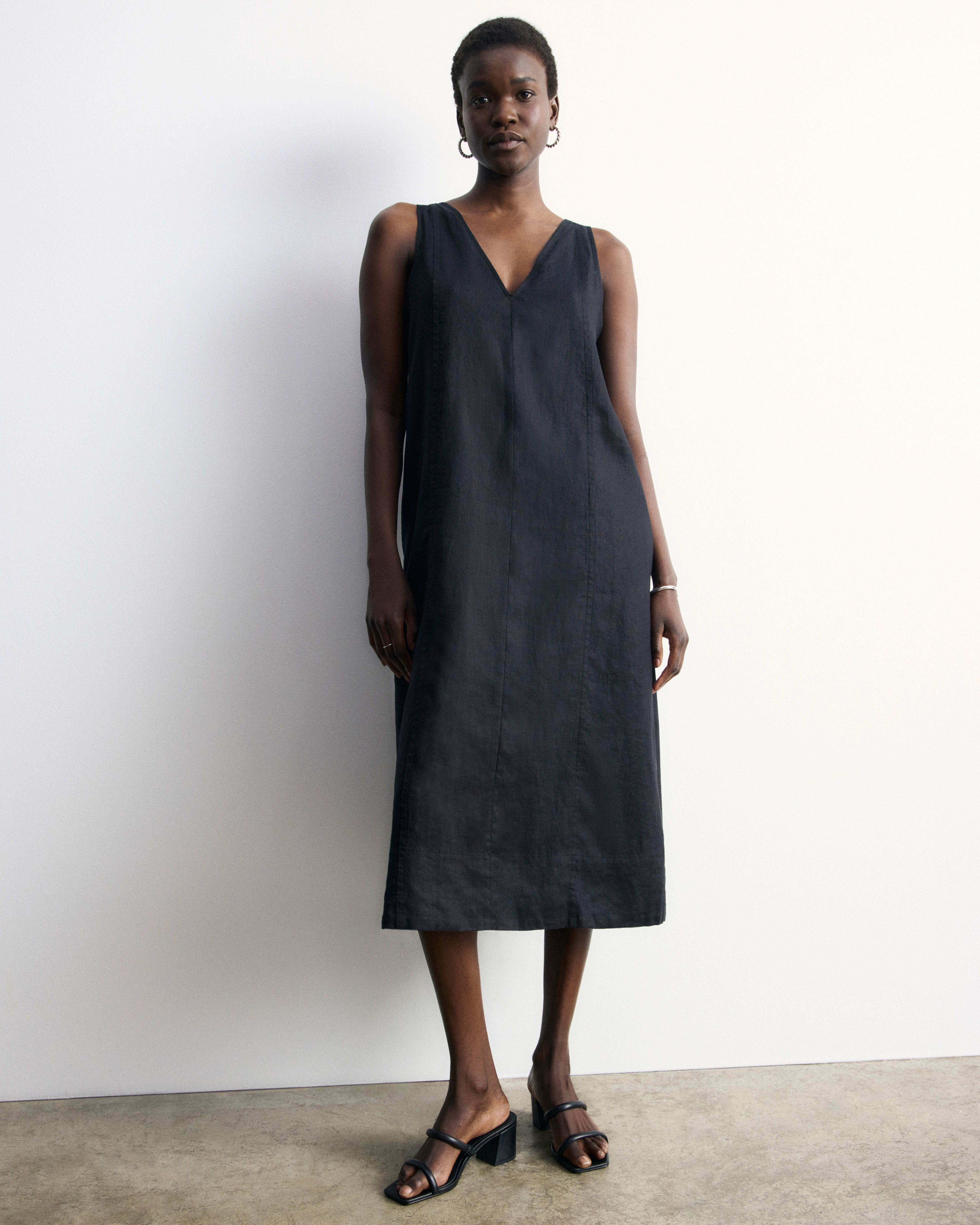 HEYSON Full Size Textured Linen V-Neck Button-Down Midi Dress main image 0