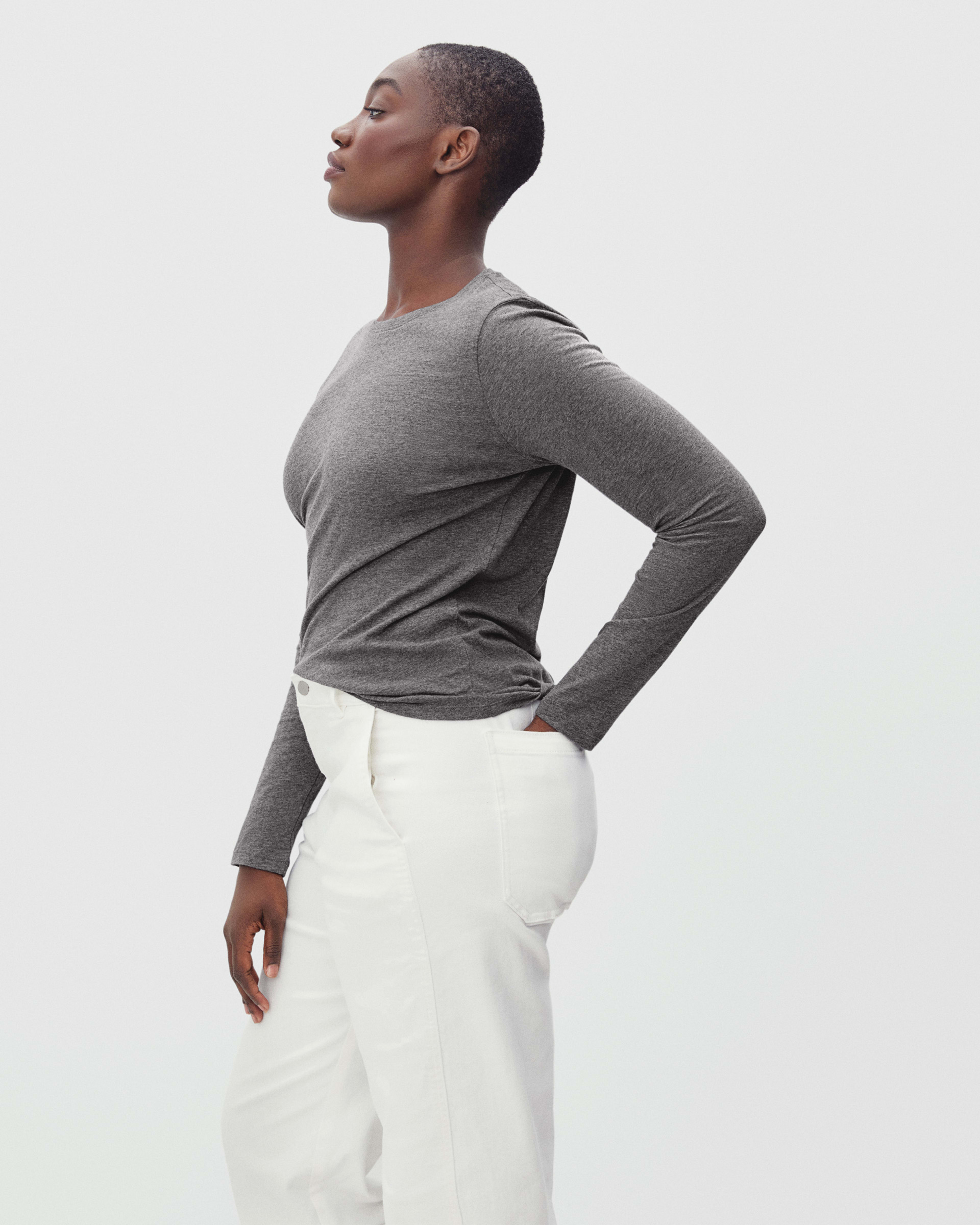 The Short-Sleeve Crew Neck Bodysuit Heathered Grey – Everlane