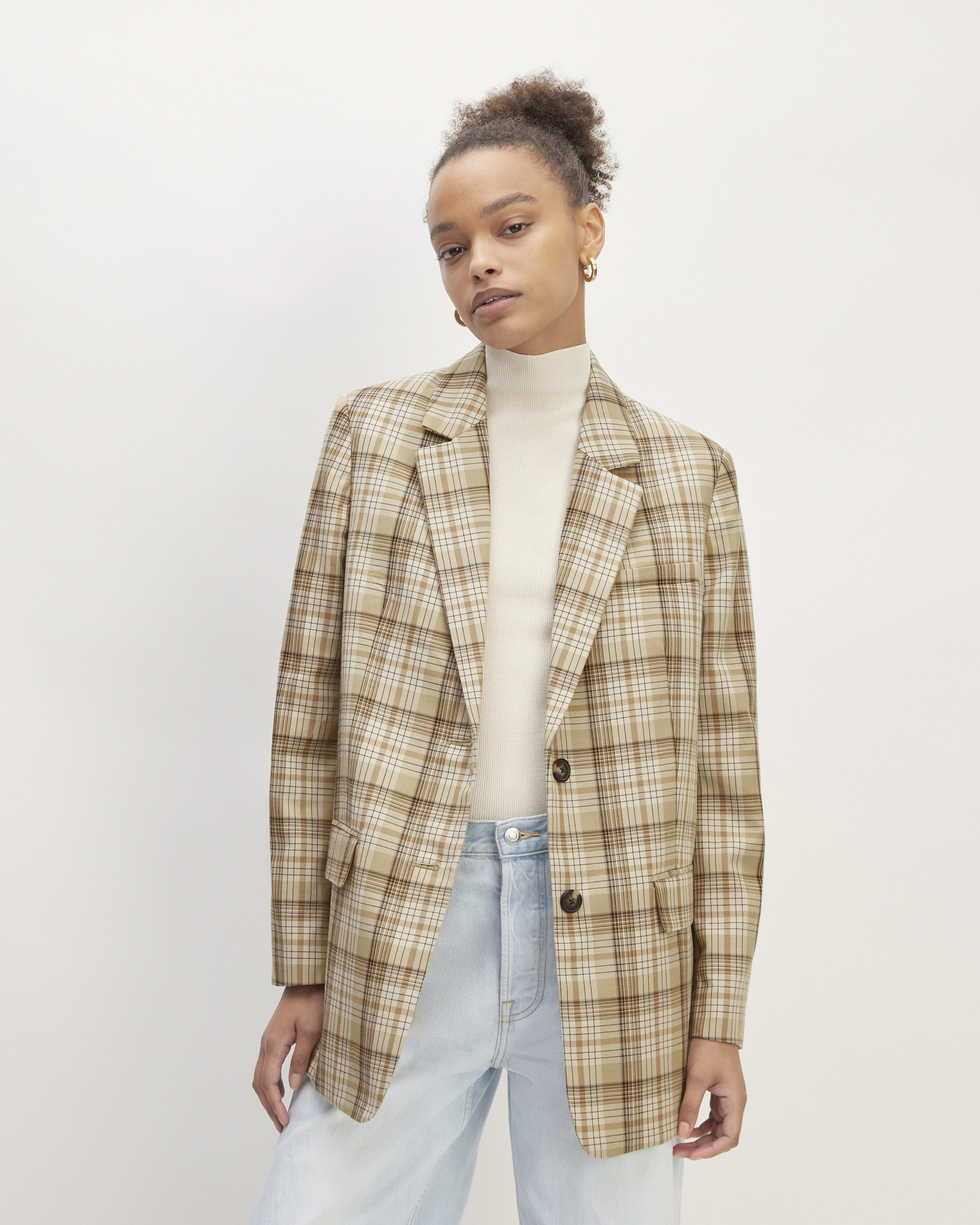 The Oversized Blazer in Buttersmooth Pale Khaki Plaid Everlane