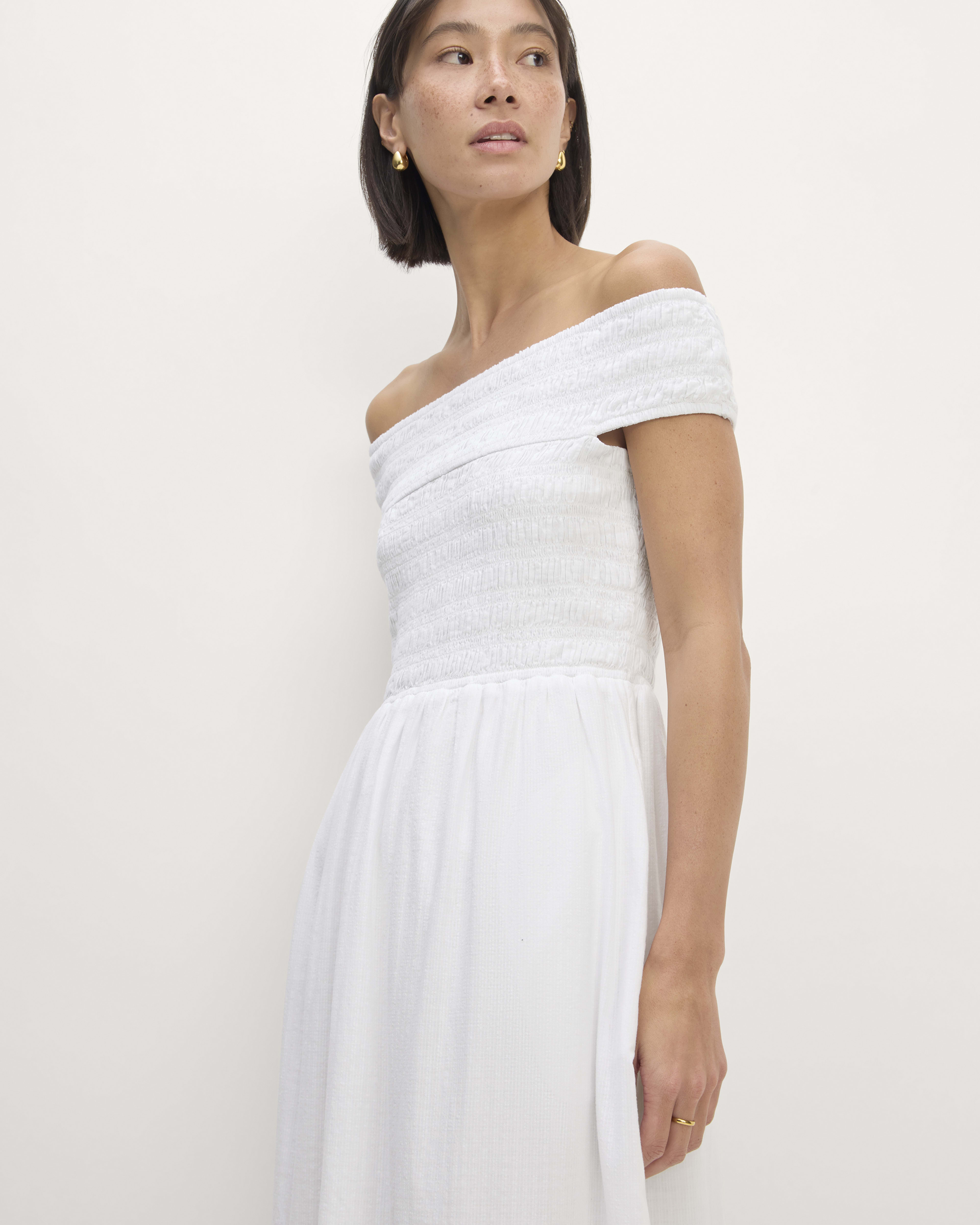 The Gauze Off-the-Shoulder Dress White – Everlane