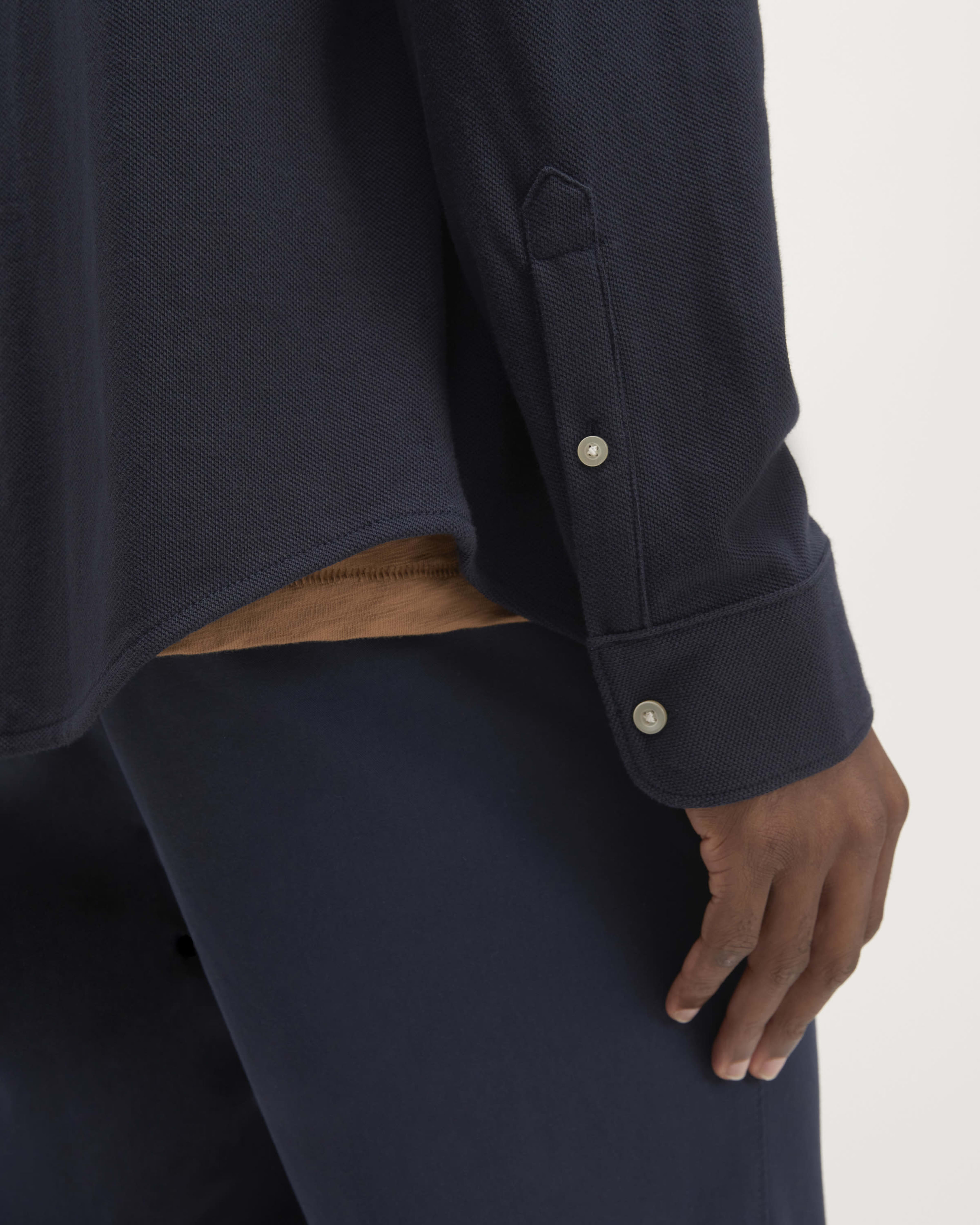 Navy Pique Shirt Bodysuit