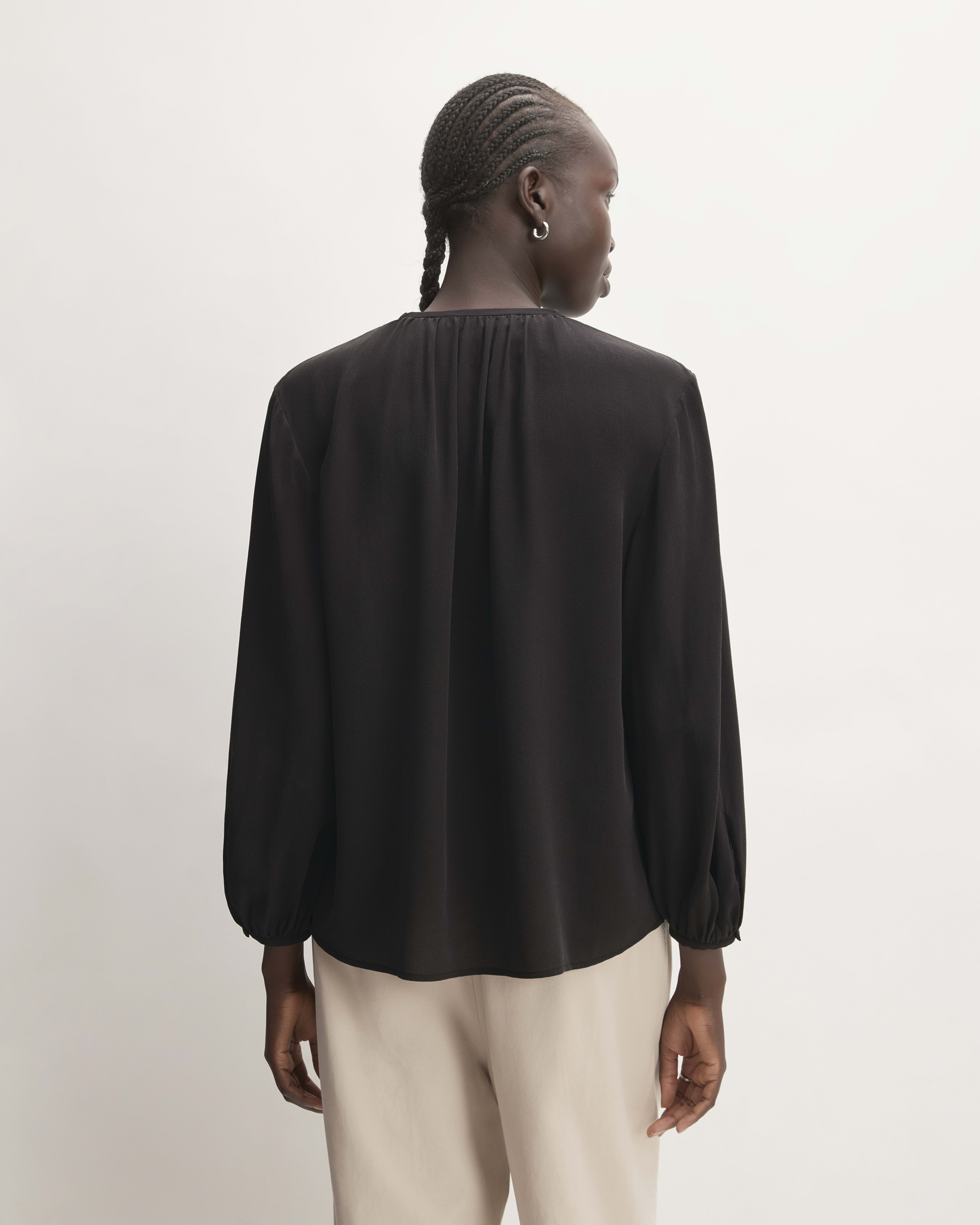 The Washable Clean Silk Shirred Blouse Black Everlane