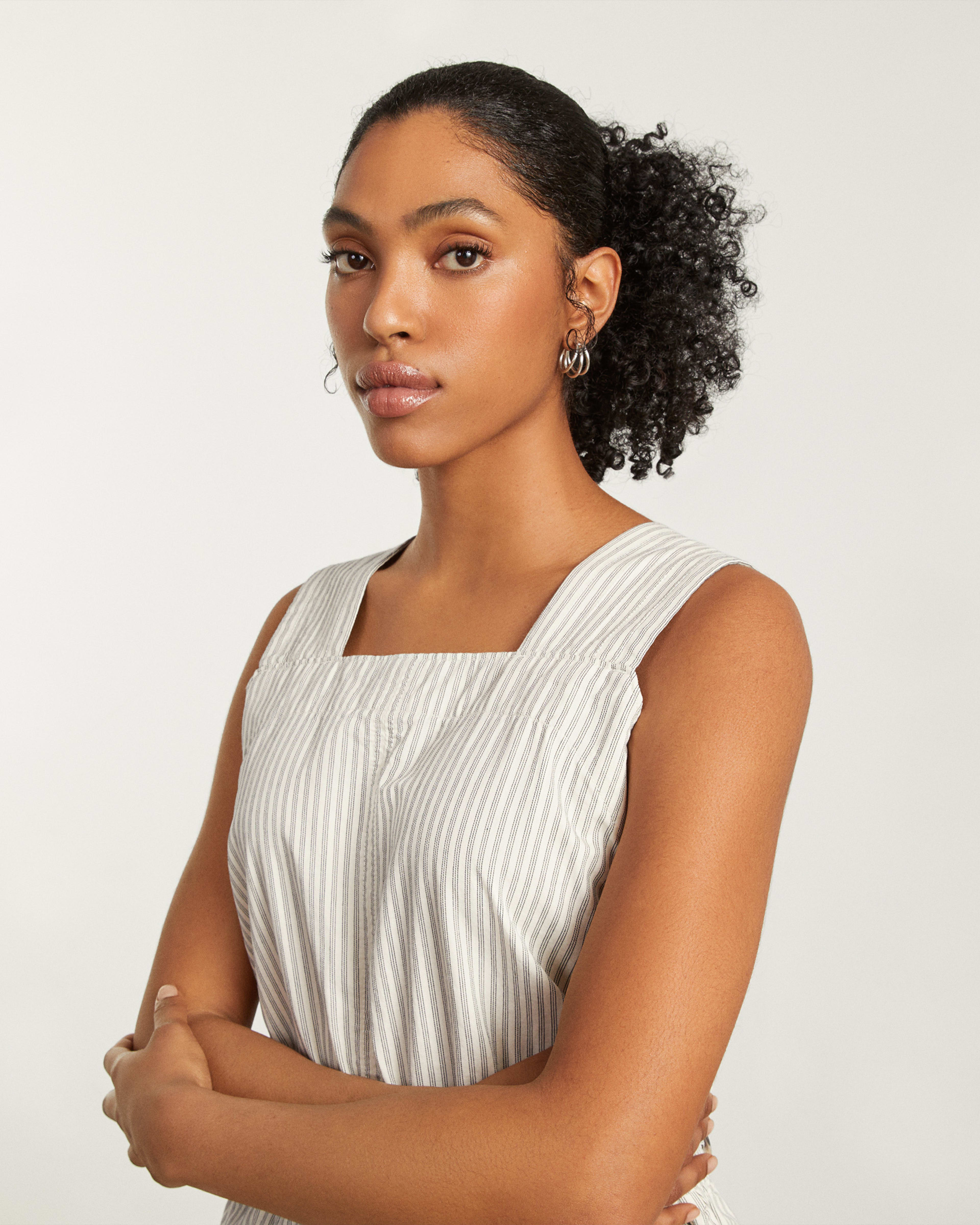 The Fatigue Apron Jumpsuit Navy Stripe Everlane