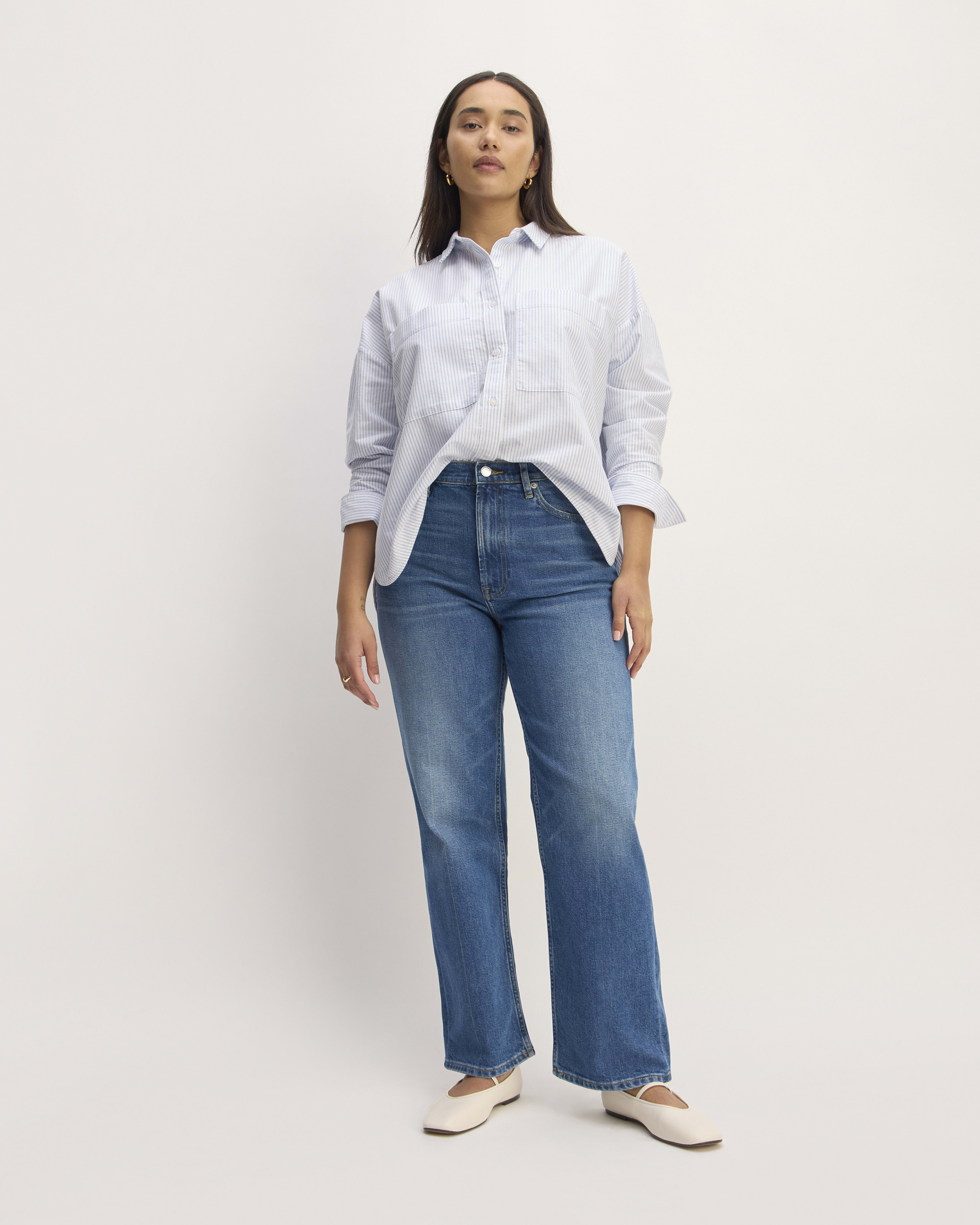 Straight fit low-rise jeans · Medium Blue · Dressy