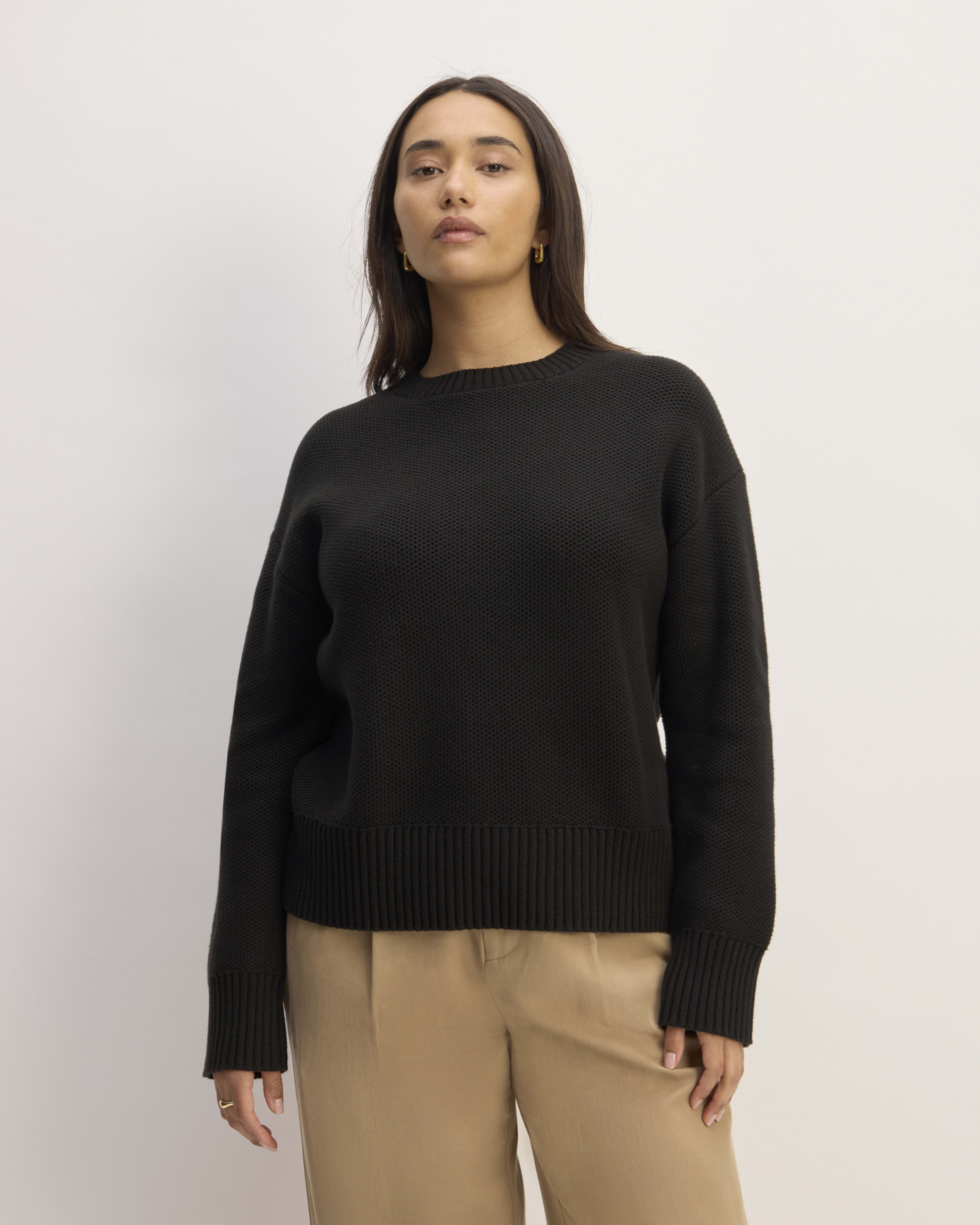 The Cotton Honeycomb Square Crew Black – Everlane