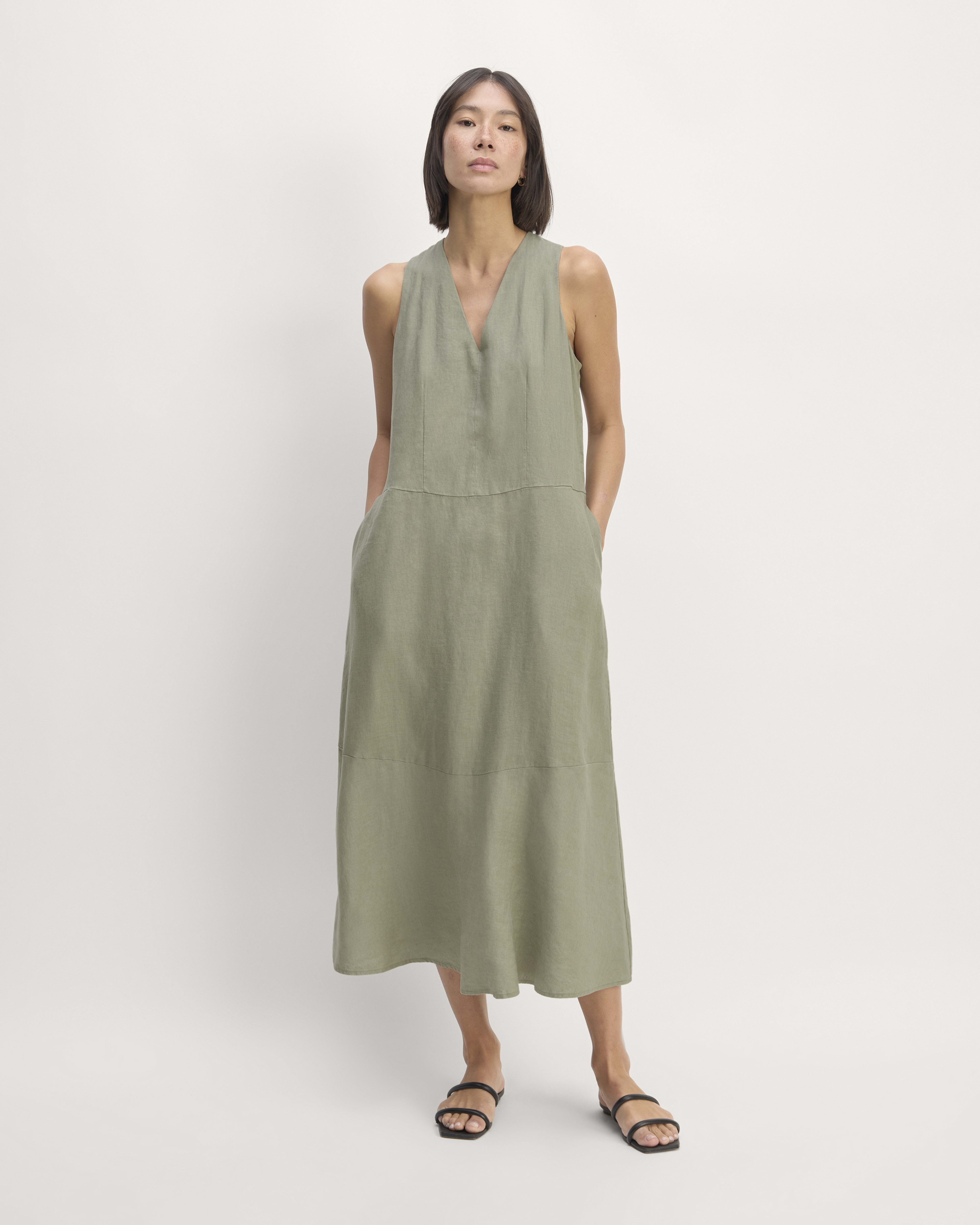 V-Neck Seamed Maxi Dress in Sage