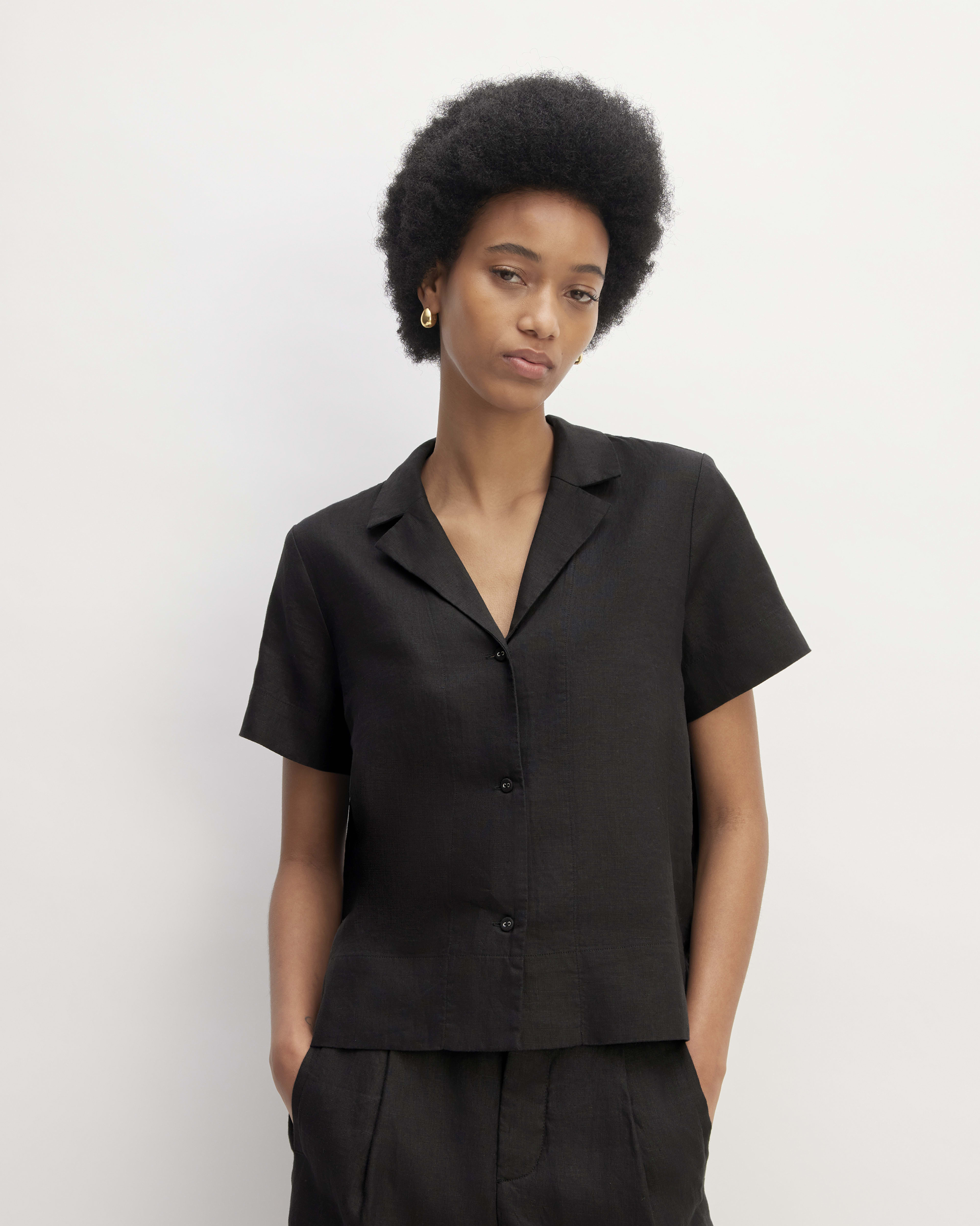 The Linen Short-Sleeve Notch Shirt Black – Everlane