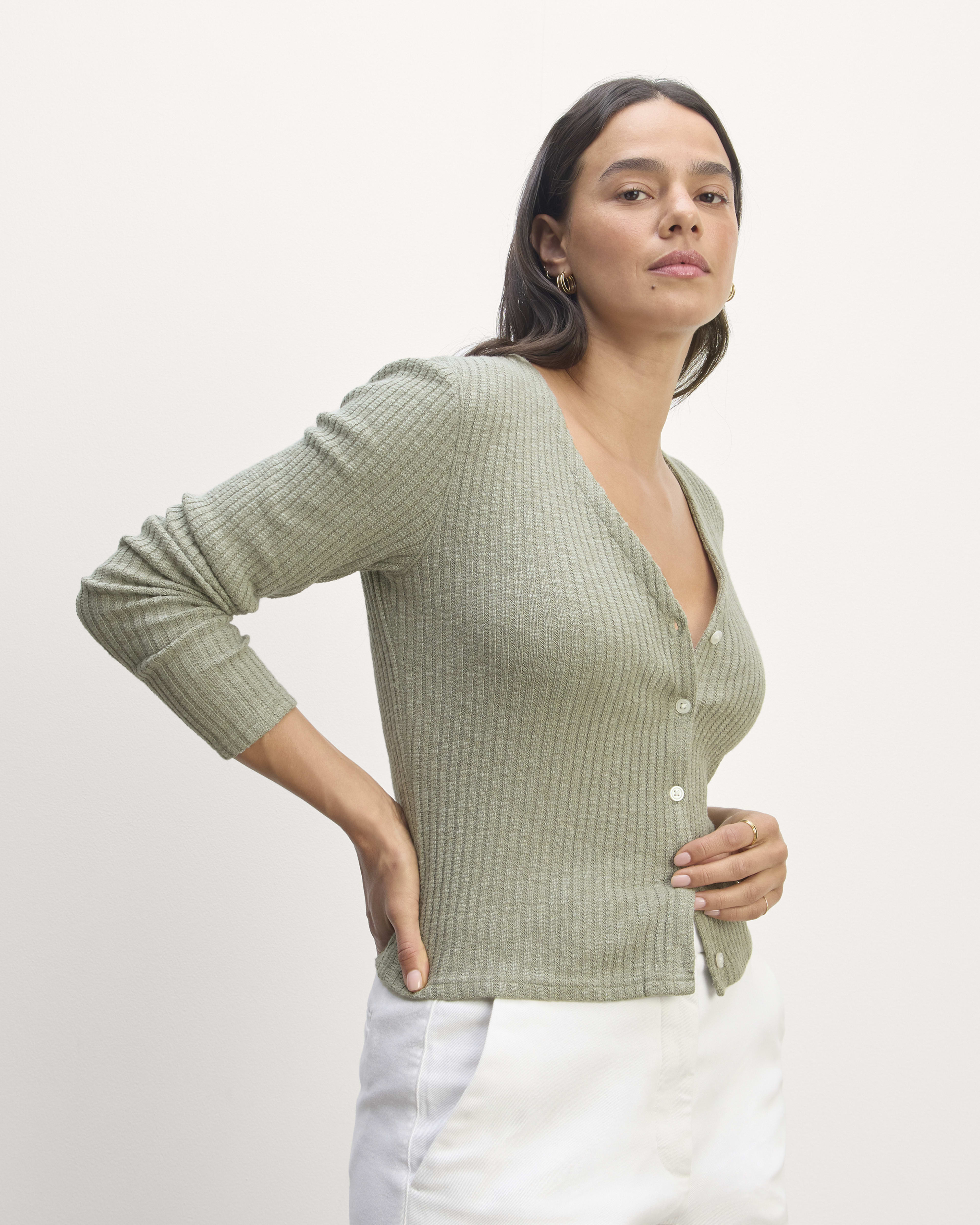 Sage green cardigan womens top