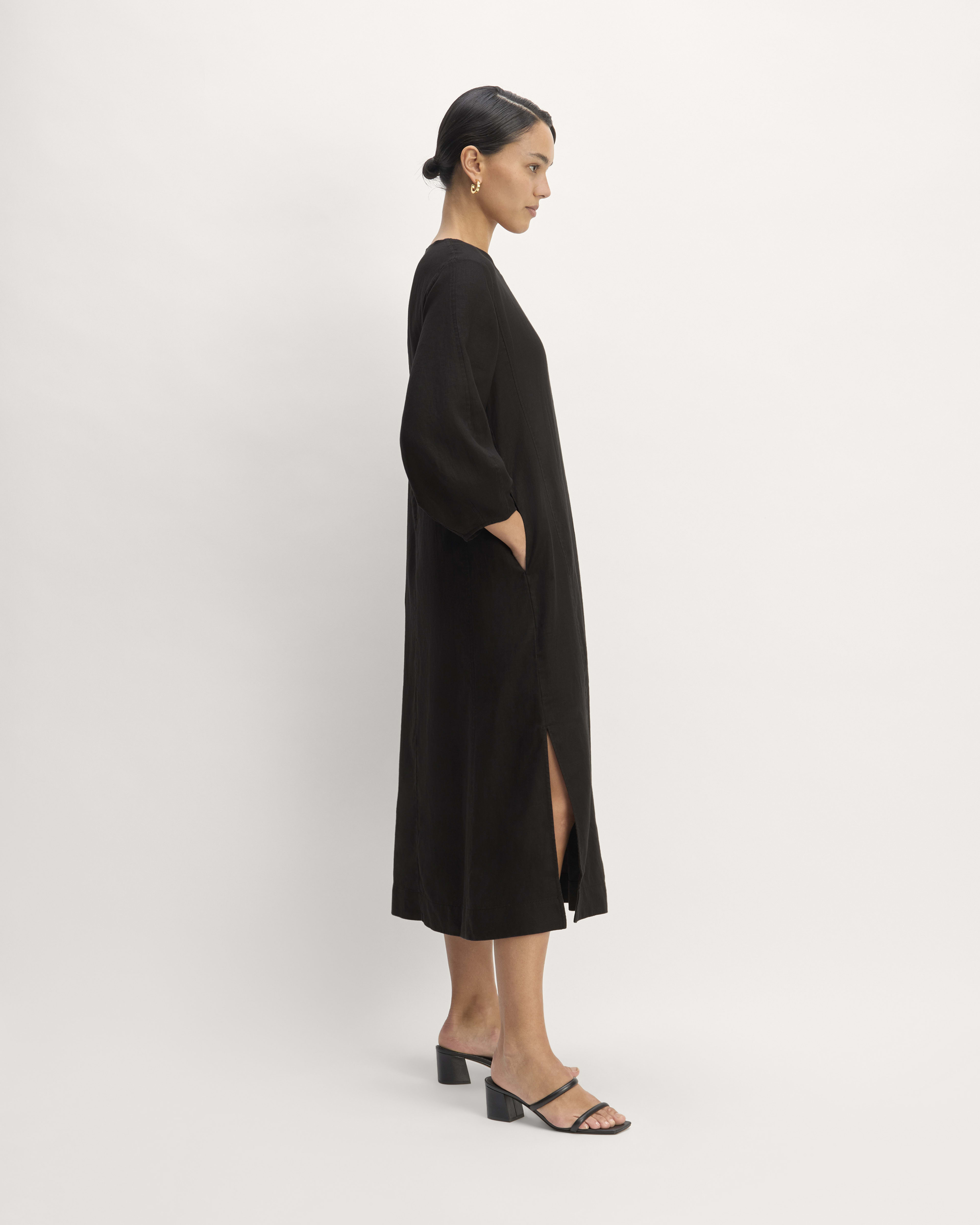 Black Printed Linen A-Line Midi Dress main image 0