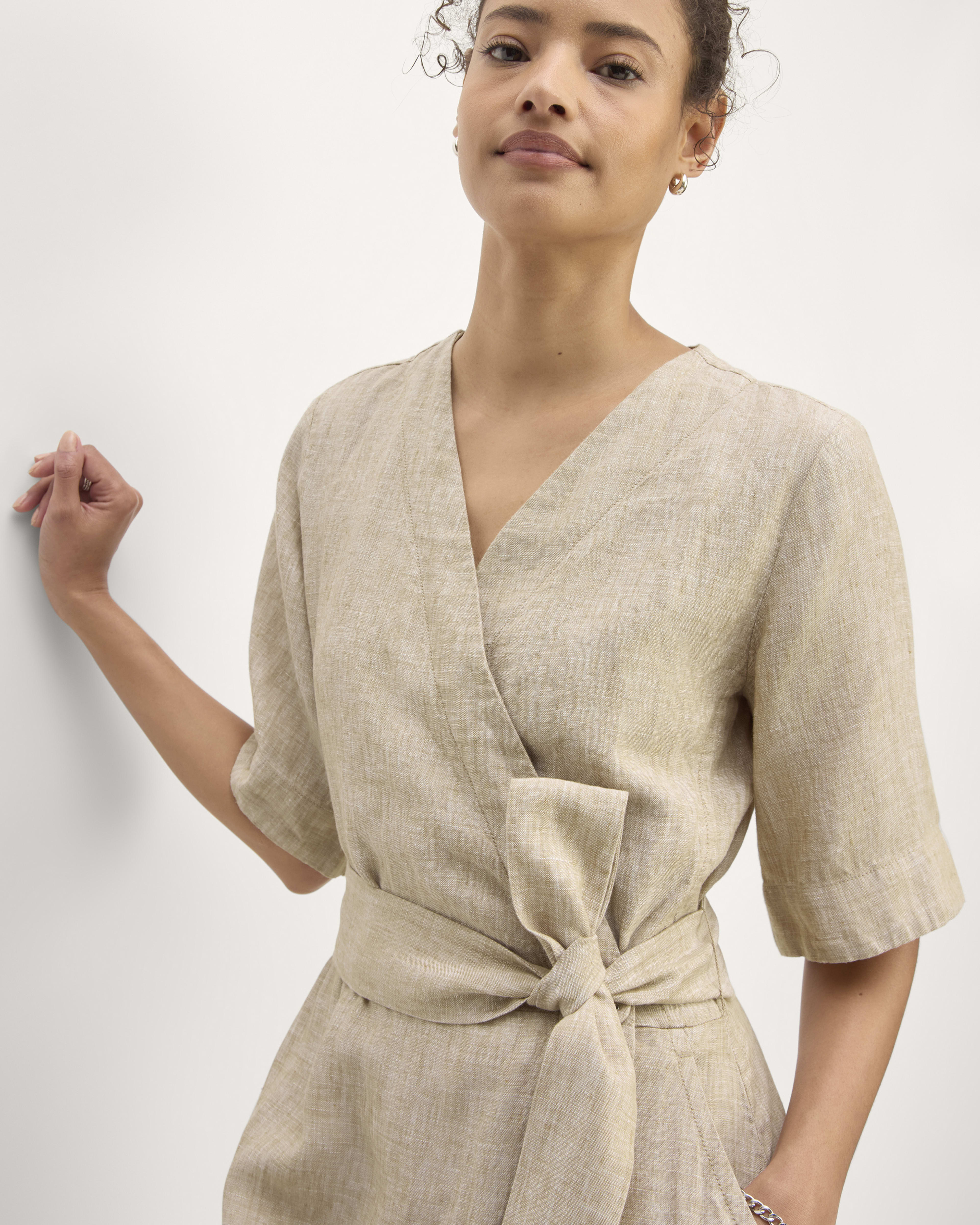 Long and short sleeve wrap dress for mobility and style with belt