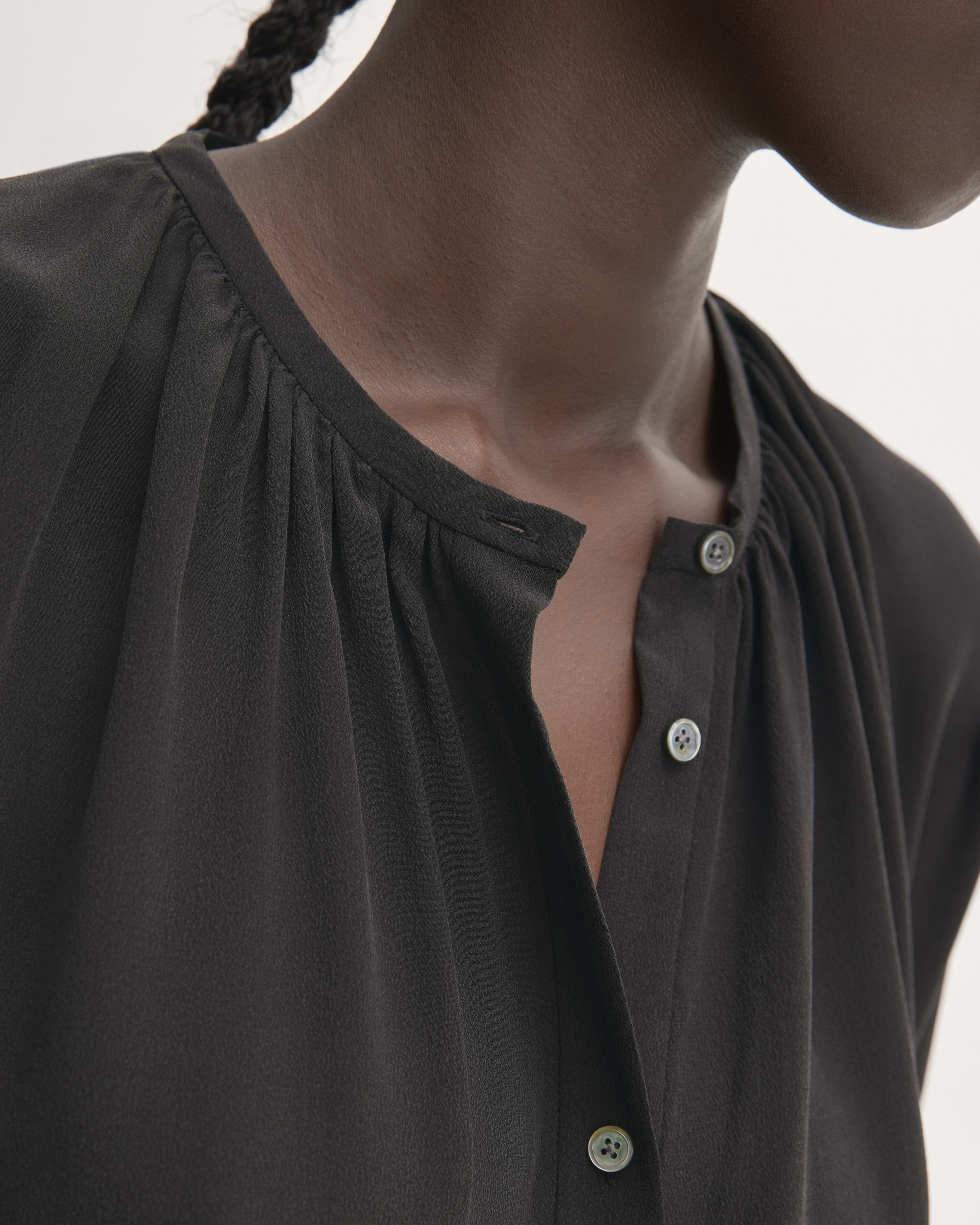 The Washable Clean Silk Shirred Blouse Black Everlane