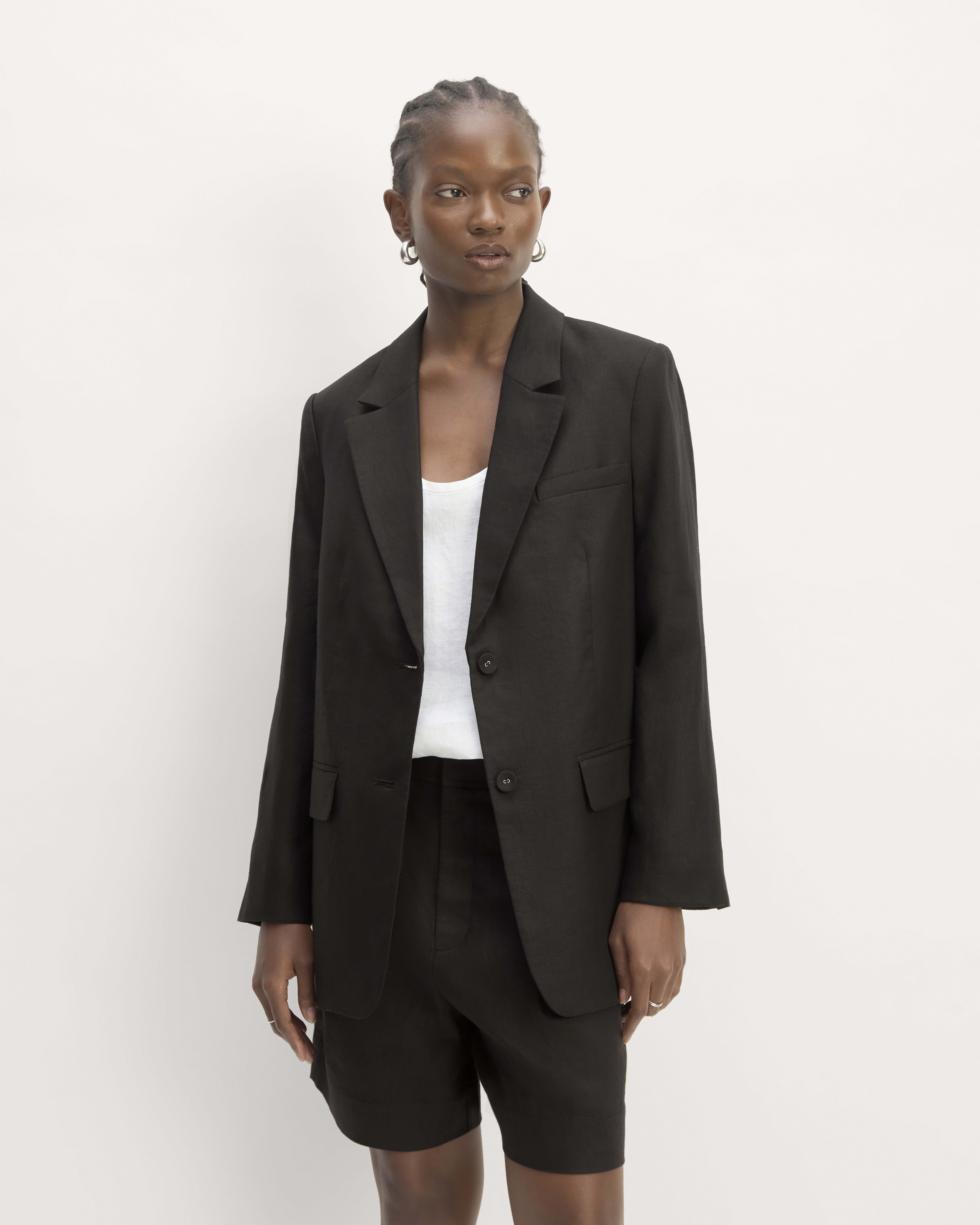 Linen blazer black discount