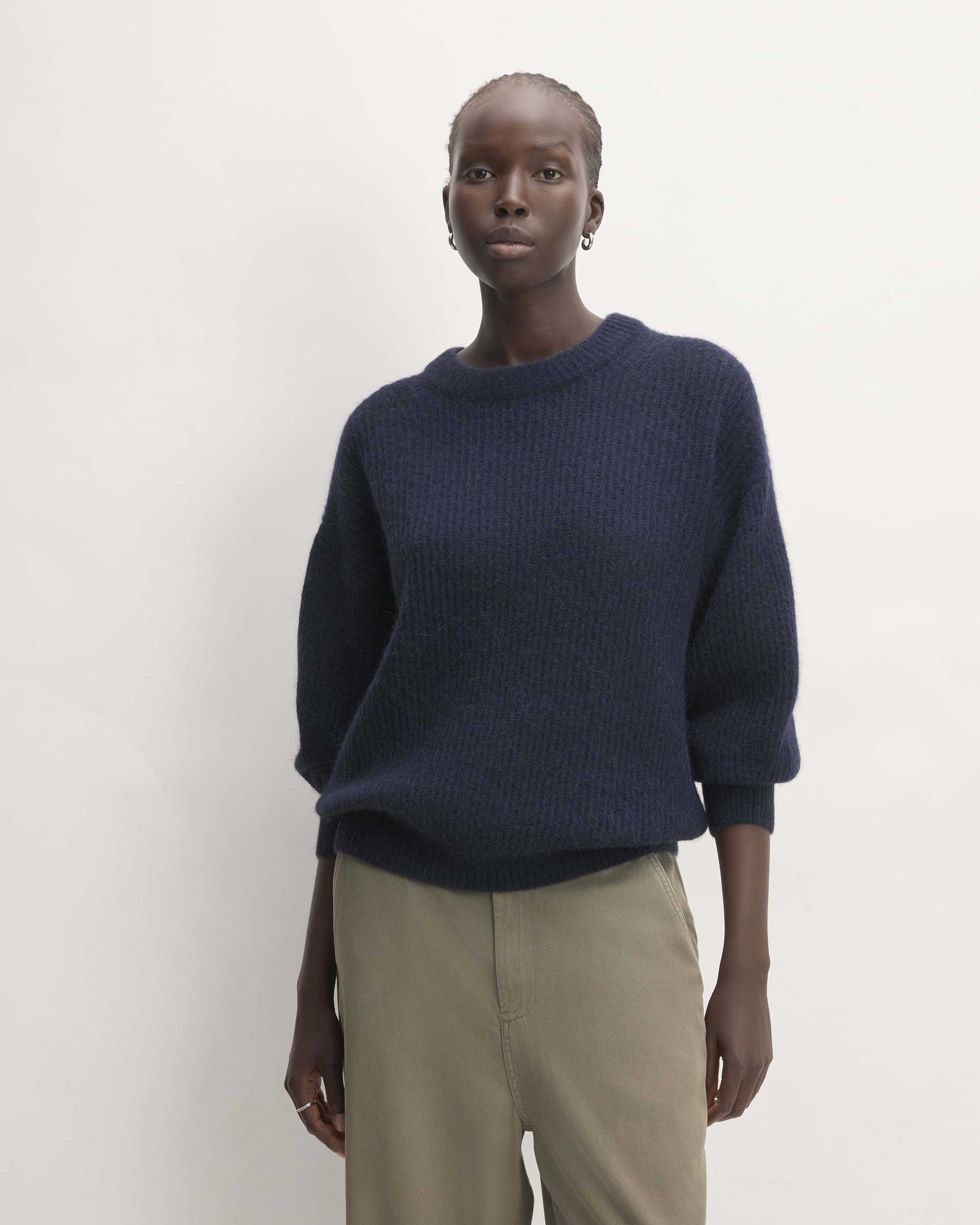 Navy blue crew neck sweater women's top