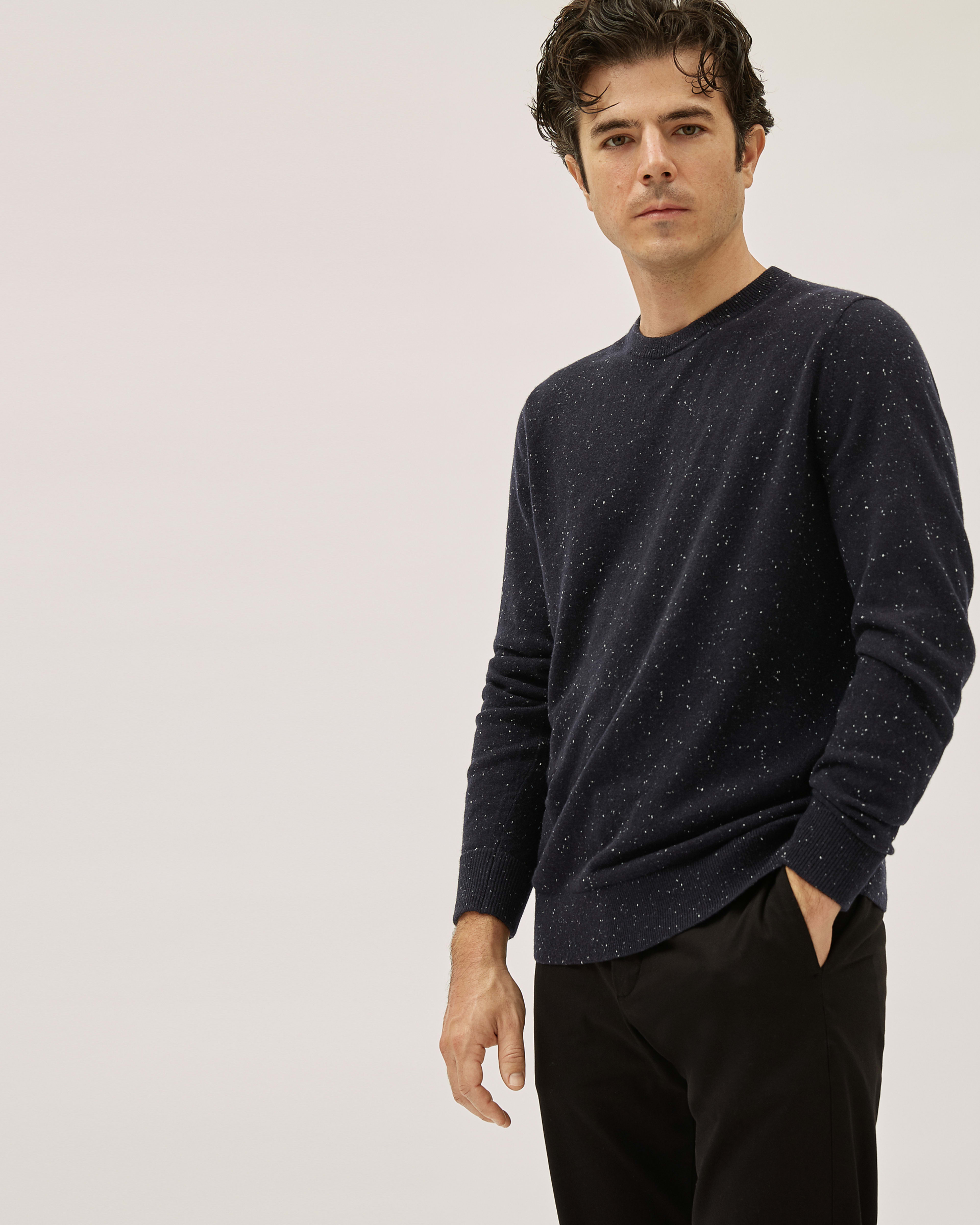 The Grade A Cashmere Crew Dark Navy Donegal Everlane