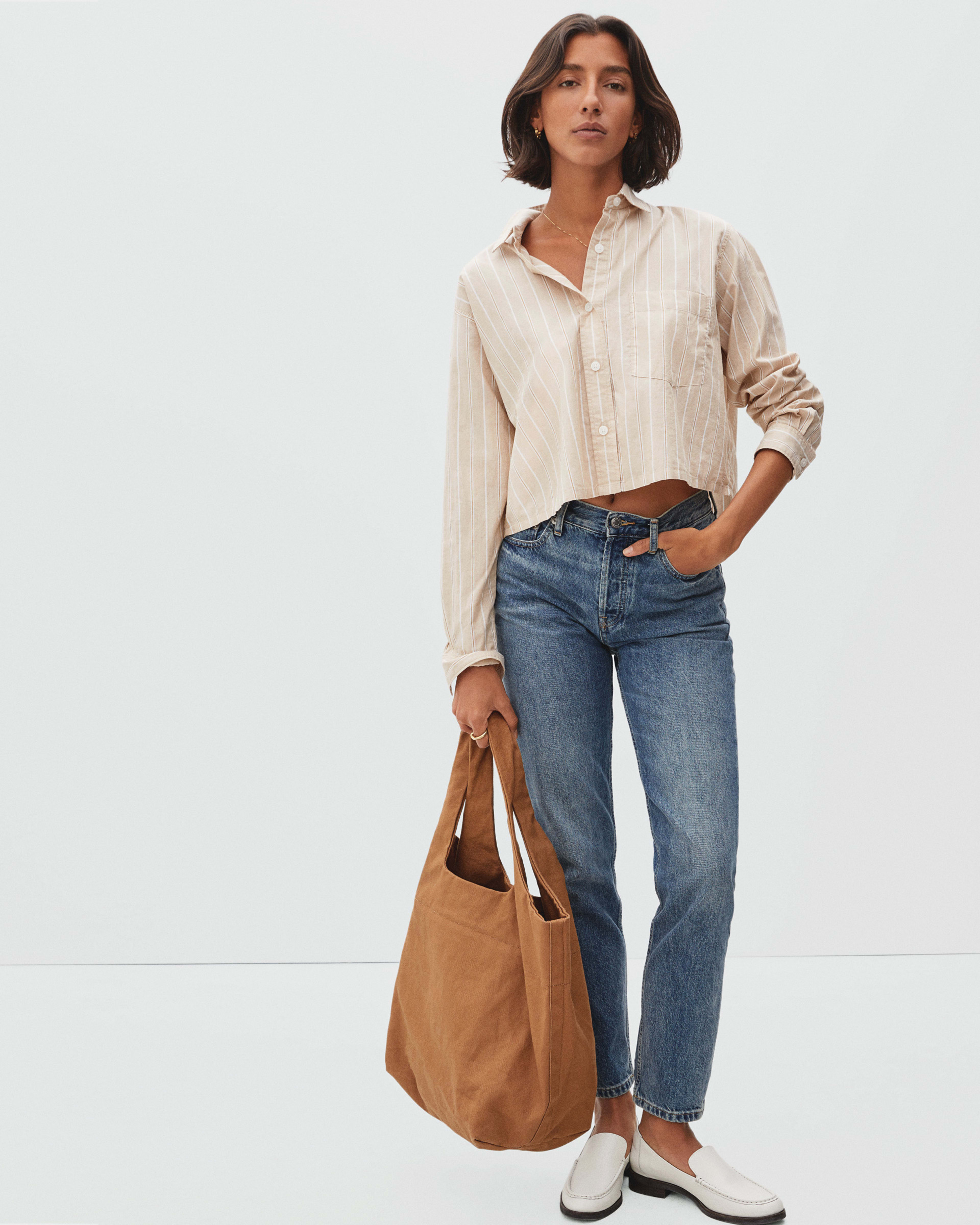 The Silky Cotton Way-Short Shirt Golden Brown / White – Everlane