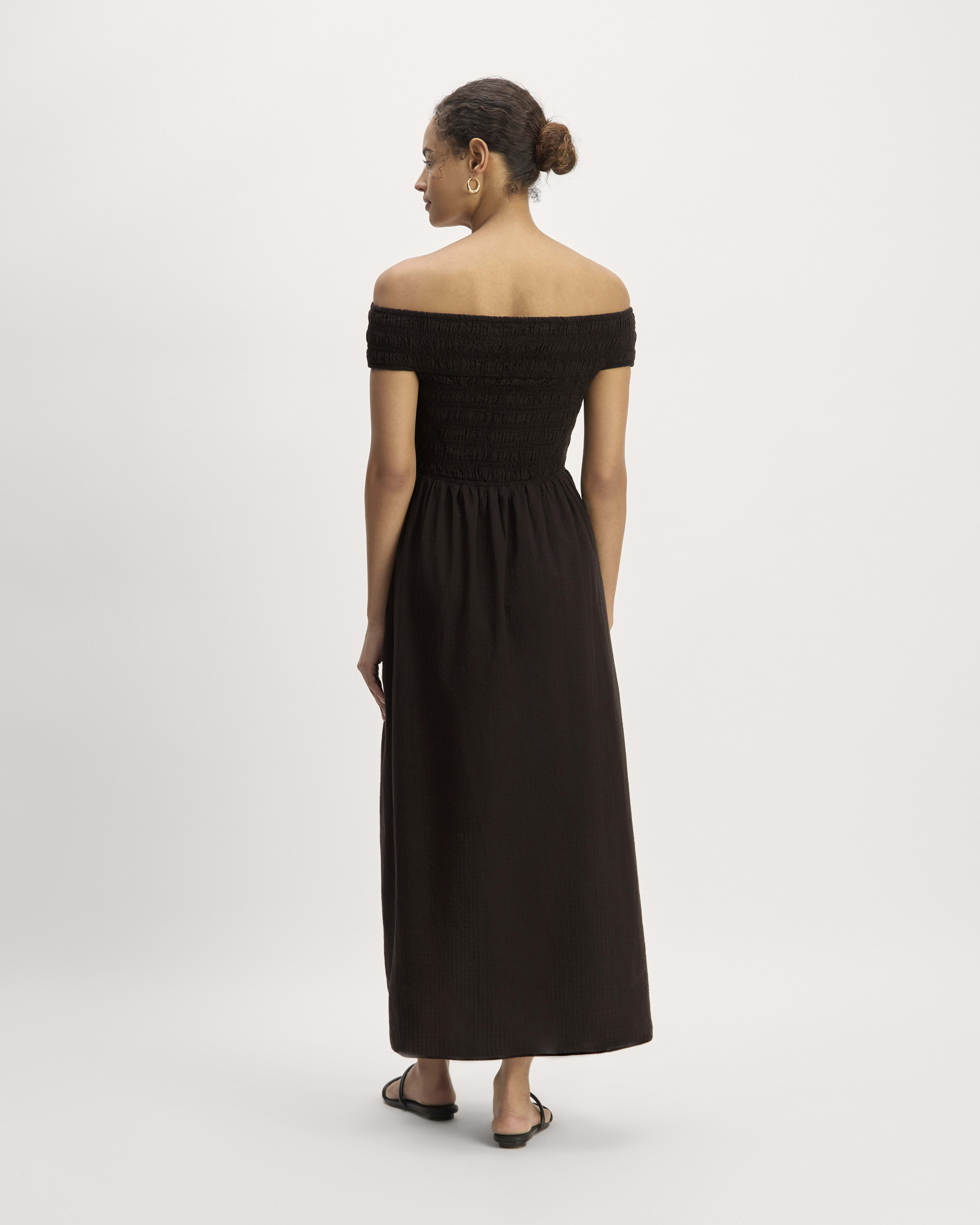 The Gauze Off-the-Shoulder Dress Black – Everlane