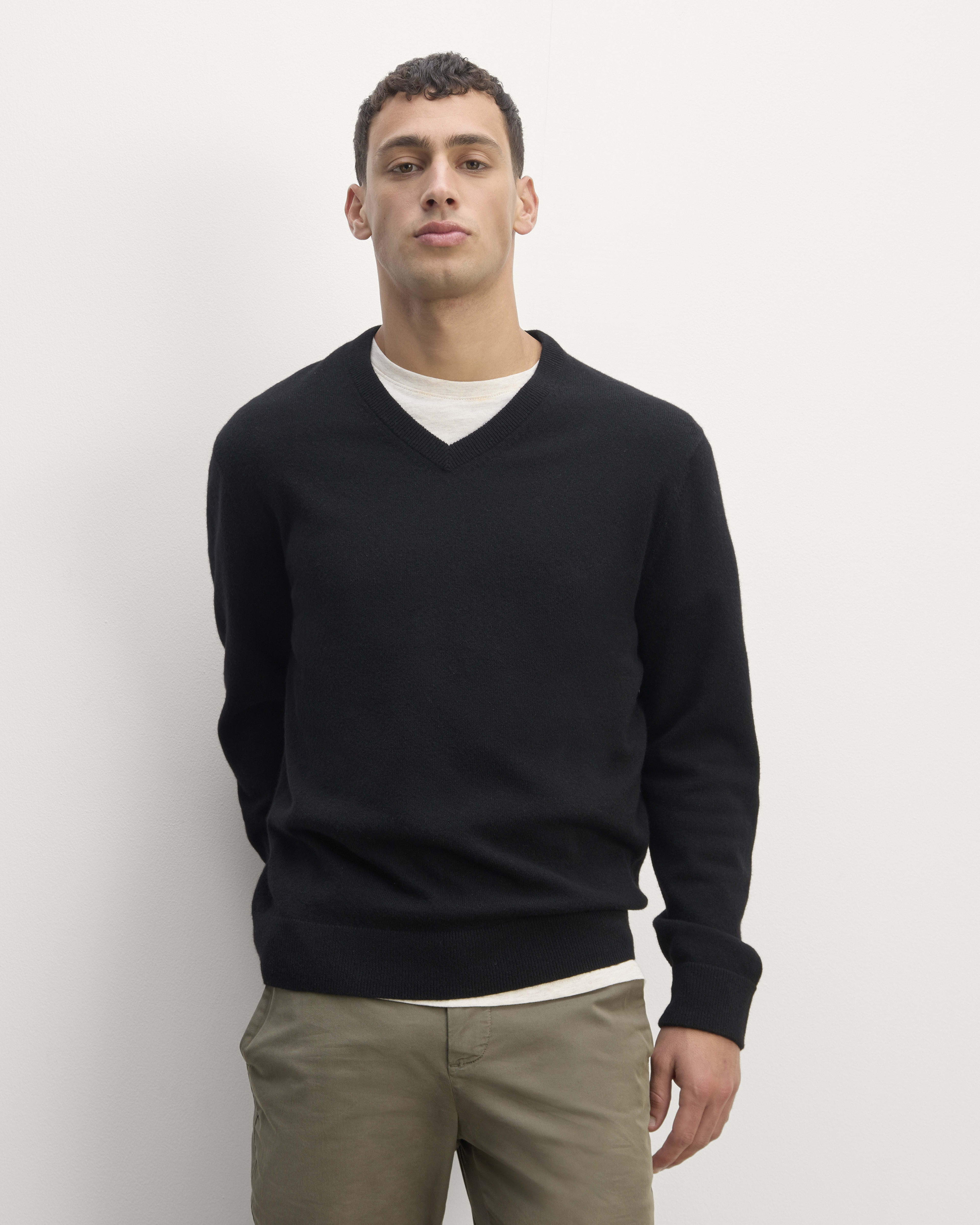 Black v neck sweater mens outfit shop