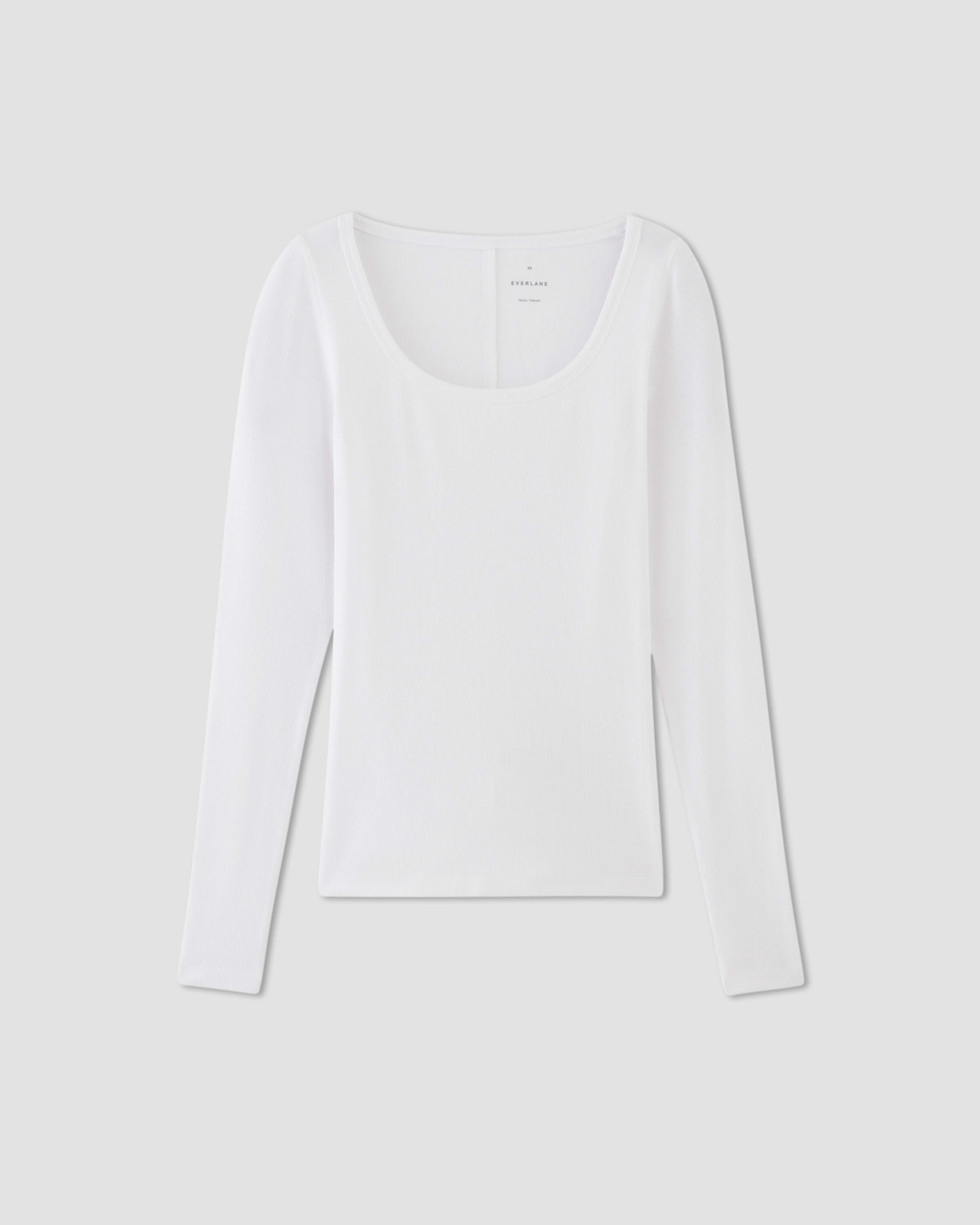 The Luxe Rib Long-Sleeve Scoop-Neck Tee | White – Everlane