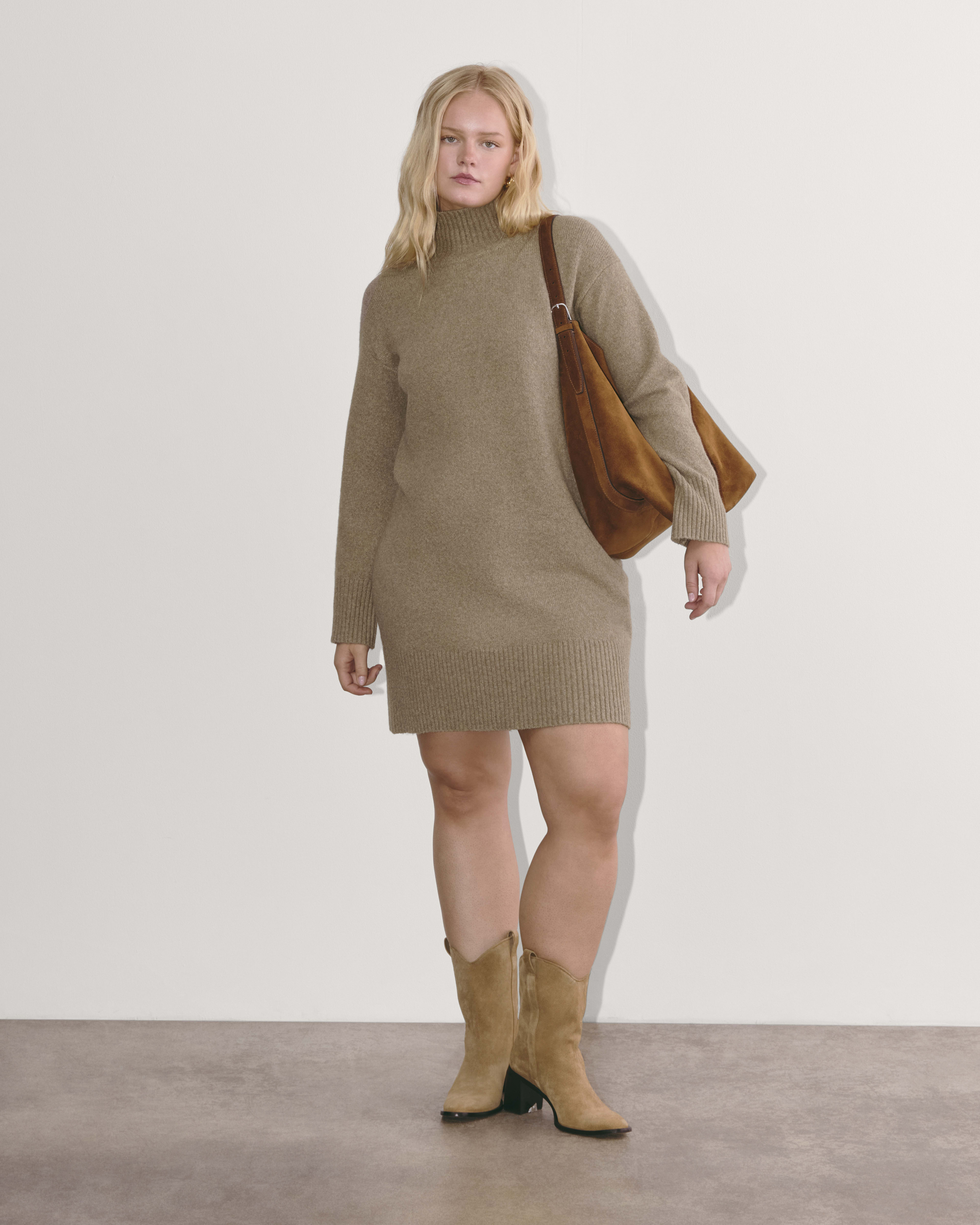 The Sweater Dress in Plush Cotton Heather Taupe Everlane