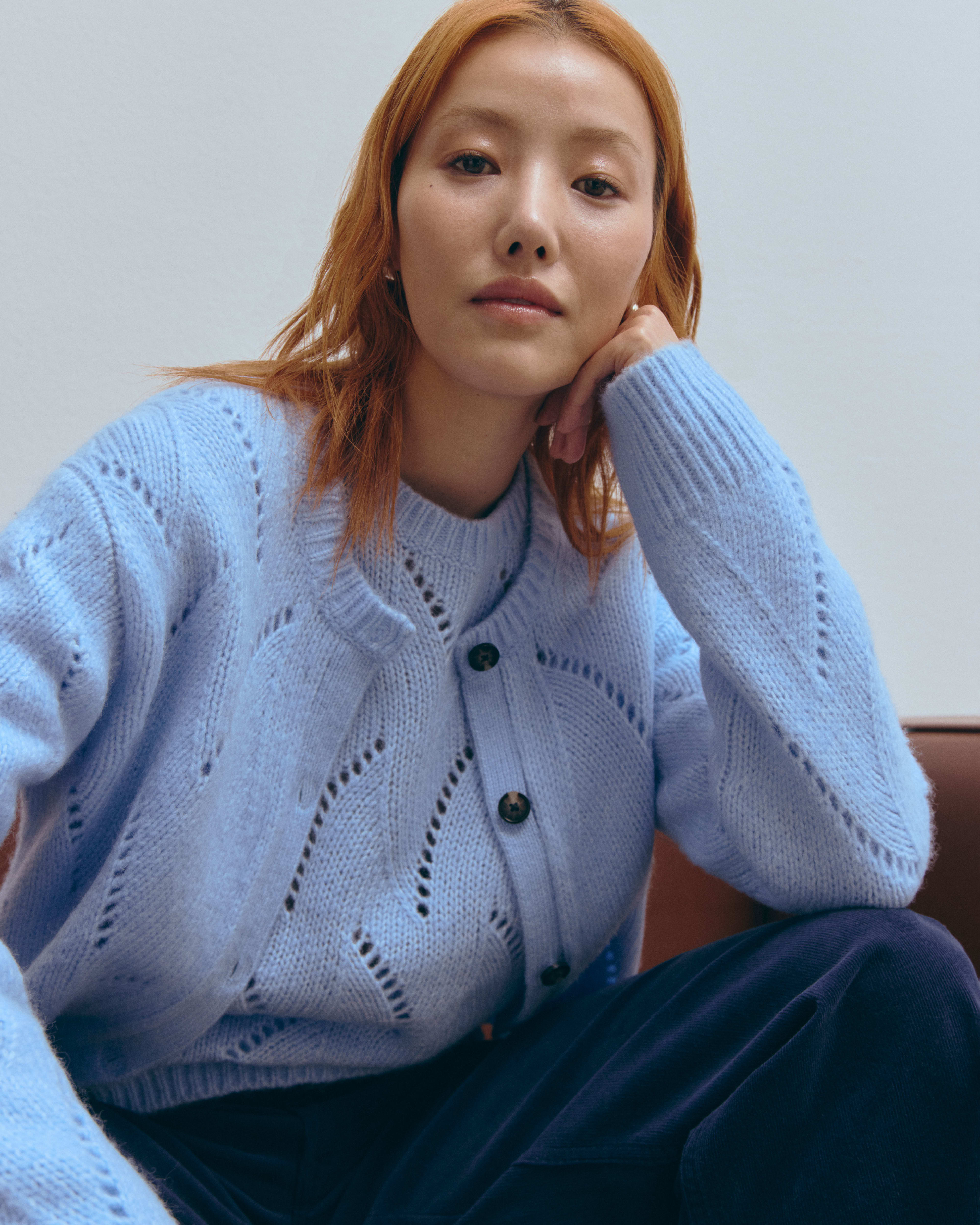 The Pointelle Cardigan in Cloud