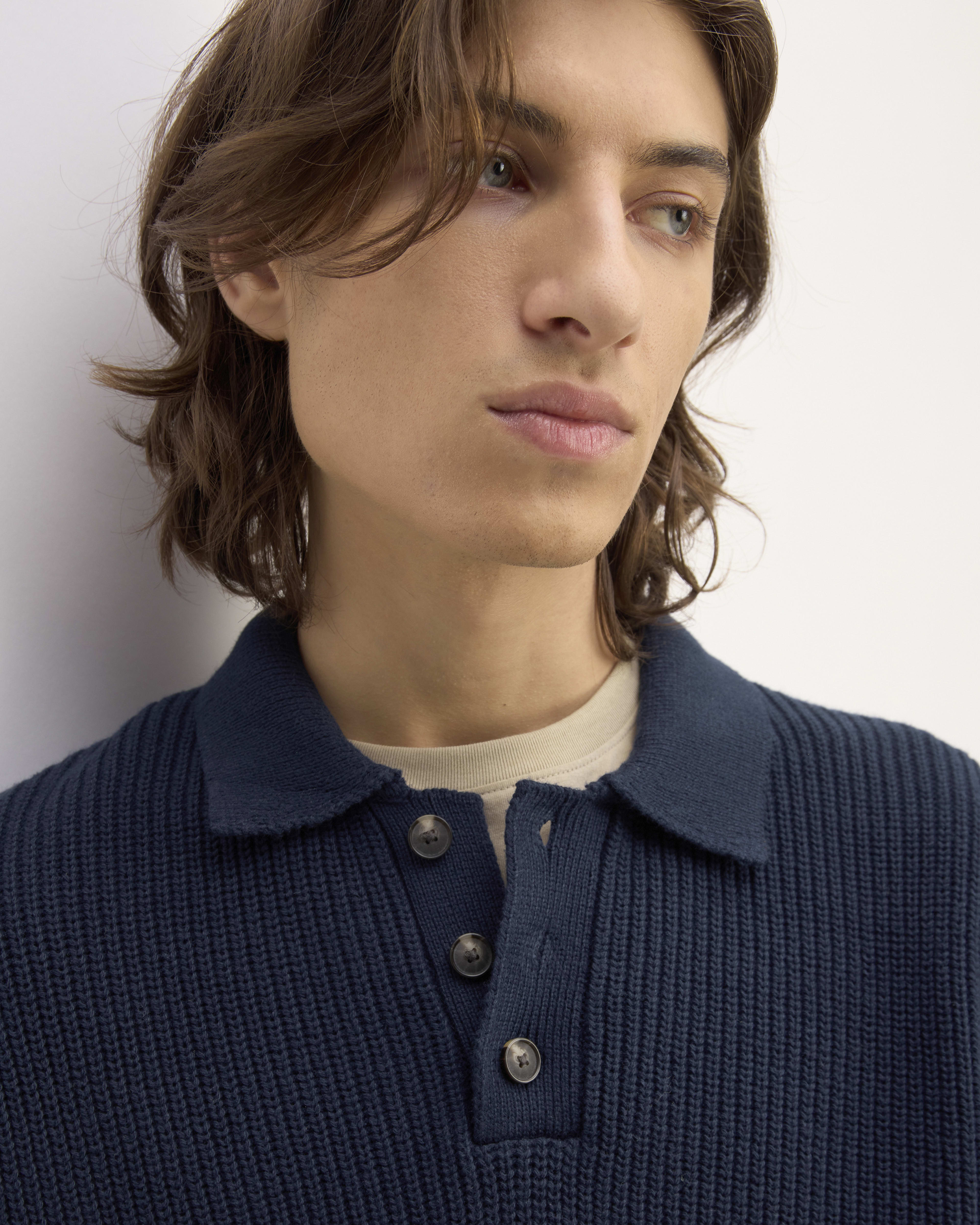 The Cotton Chunky Rib Polo Navy – Everlane
