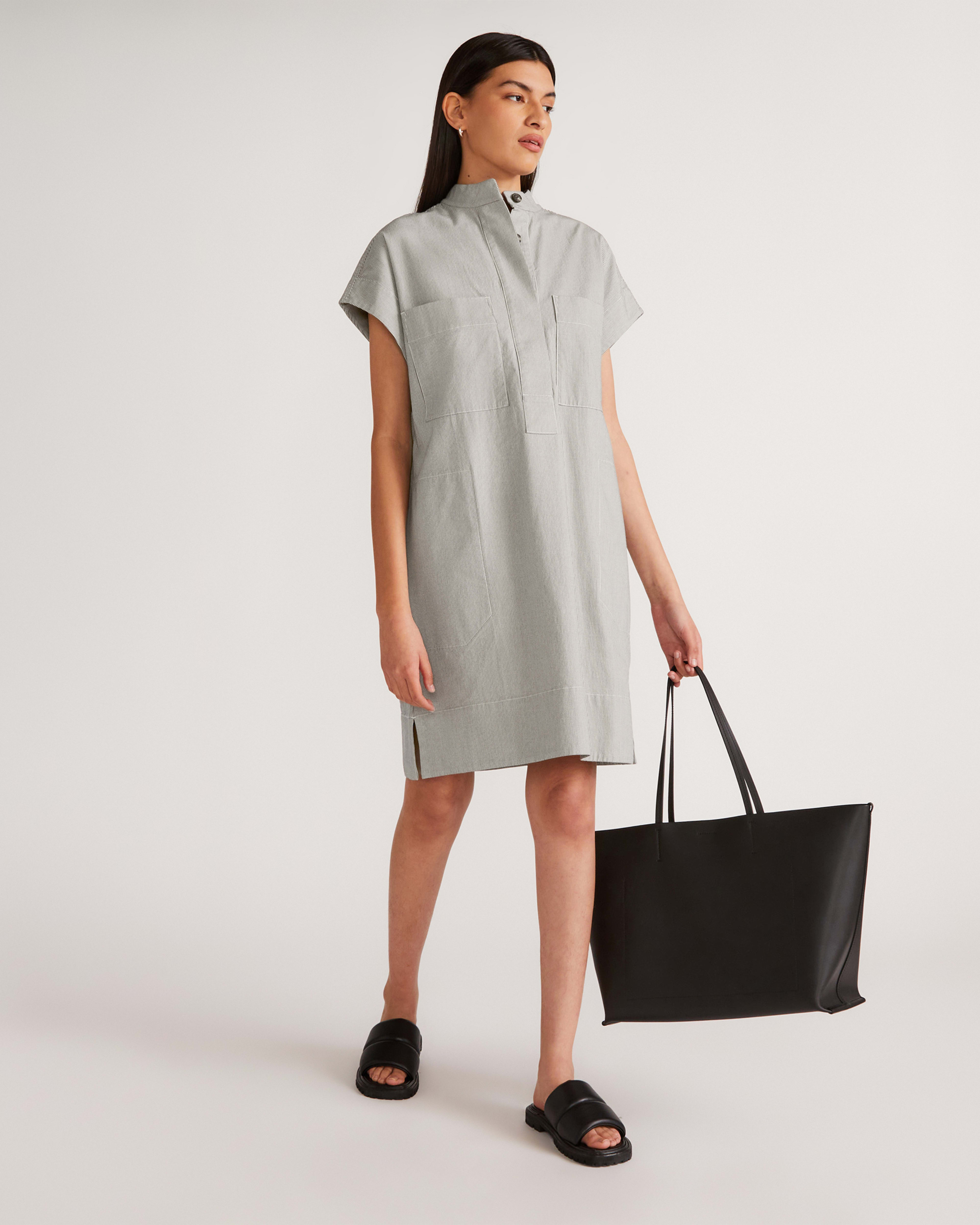 The Easy Workwear Dress Canvas Tan Navy Everlane