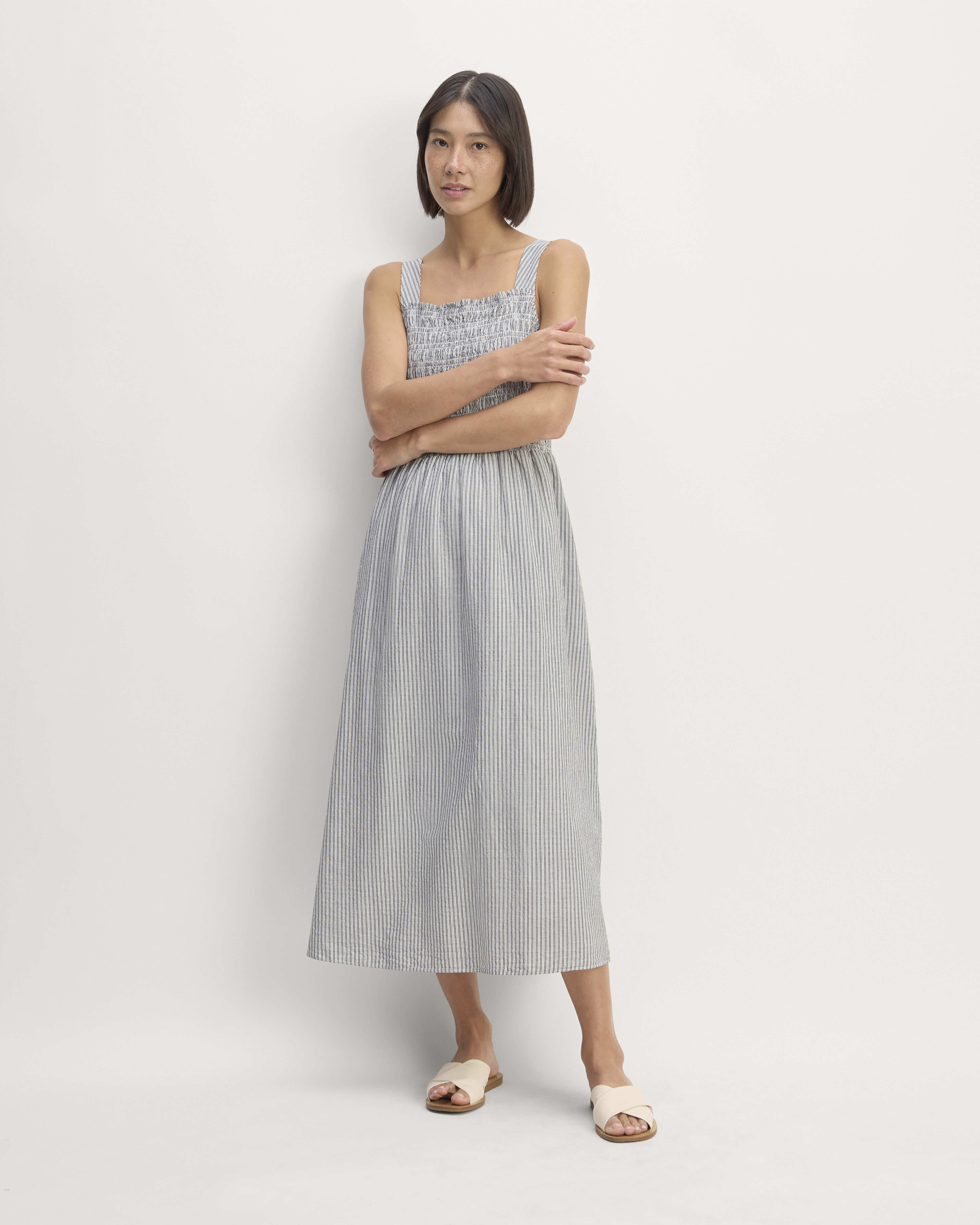 The Gauze Smock Dress White Black Everlane