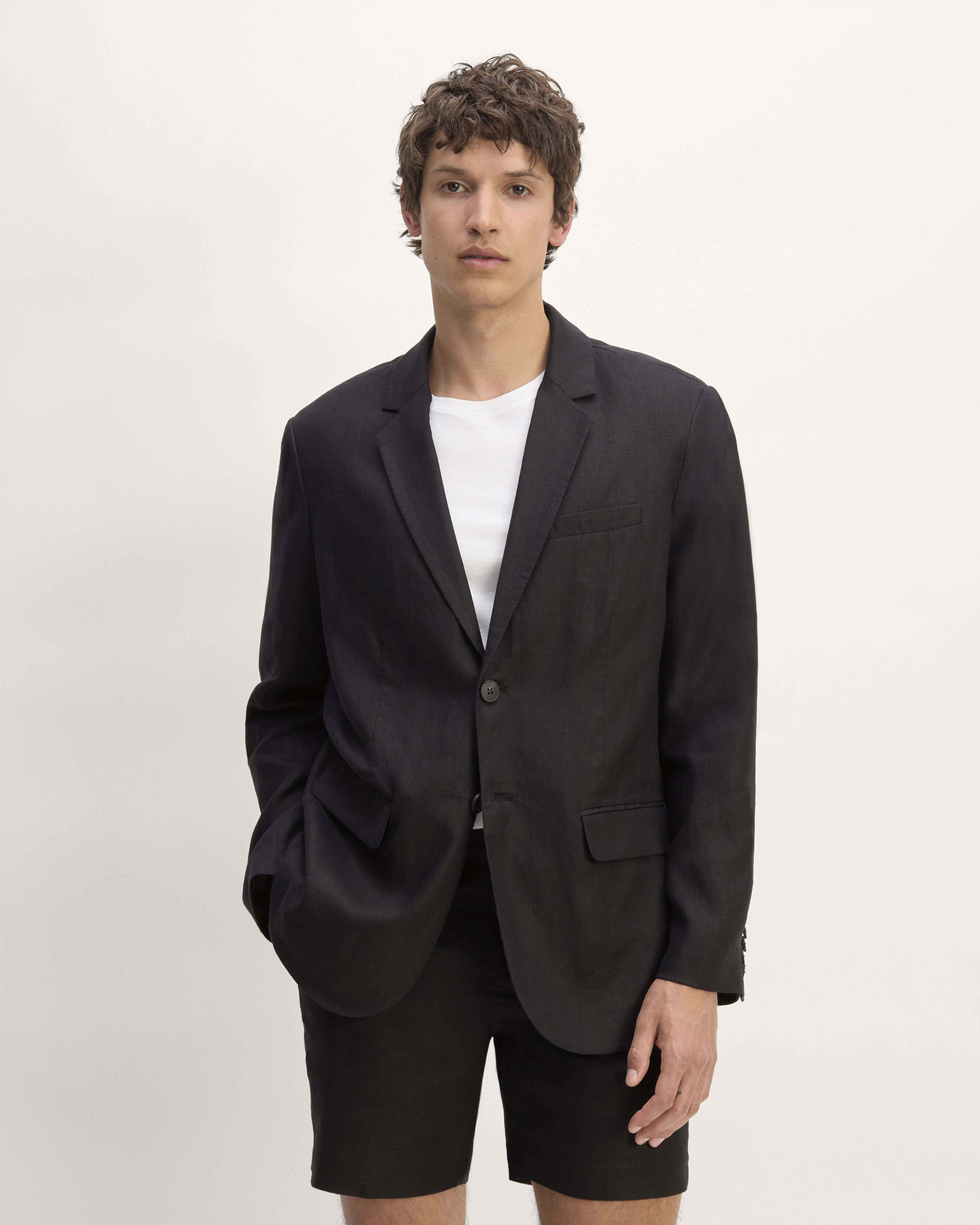 Mens black linen blazer deals